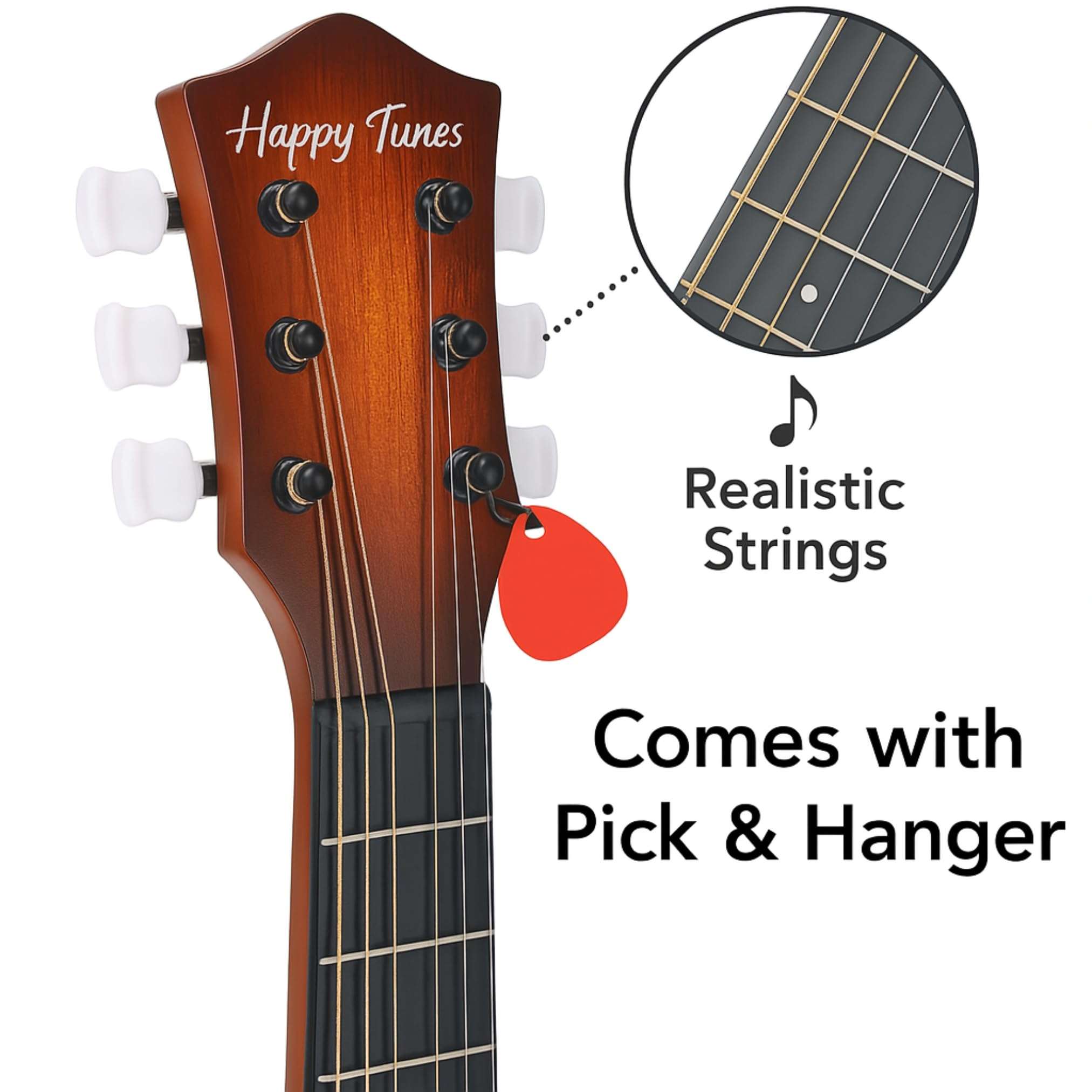 23" Acoustic Guitar, Kids 6 String Toy Guitar - Realistic Steel Strings - Beginner Practice First Musical Instrument for Children, Toddlers (Cherry Sunburst) 2