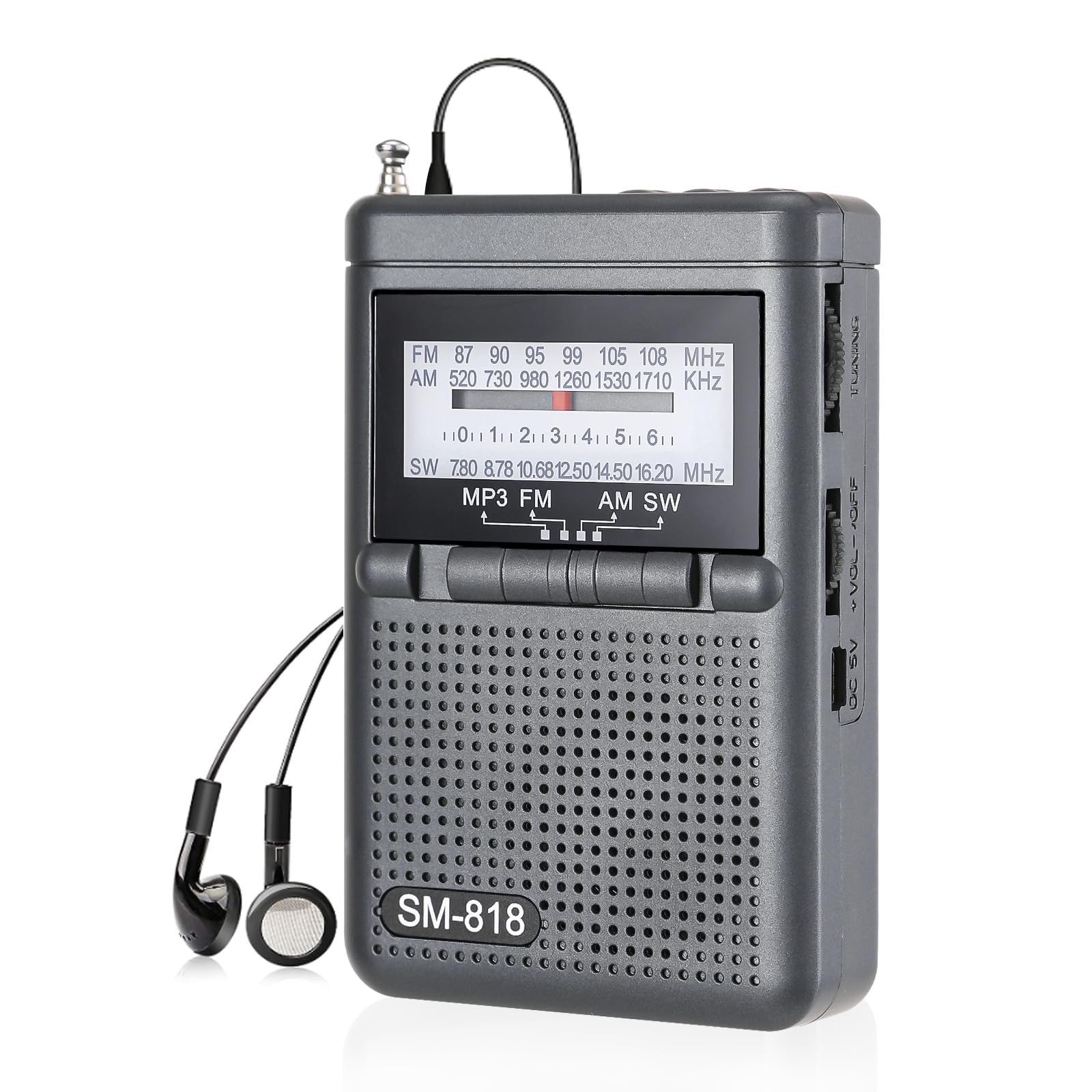 SEMIER Portable AM FM Radio, Shortwave Transistor Radio with Loud Speaker, Headphone Jack, 1200mAh Rechargeable Battery for Long Range Reception, Pocket Radio for Indoor, Outdoor and Emergency Use