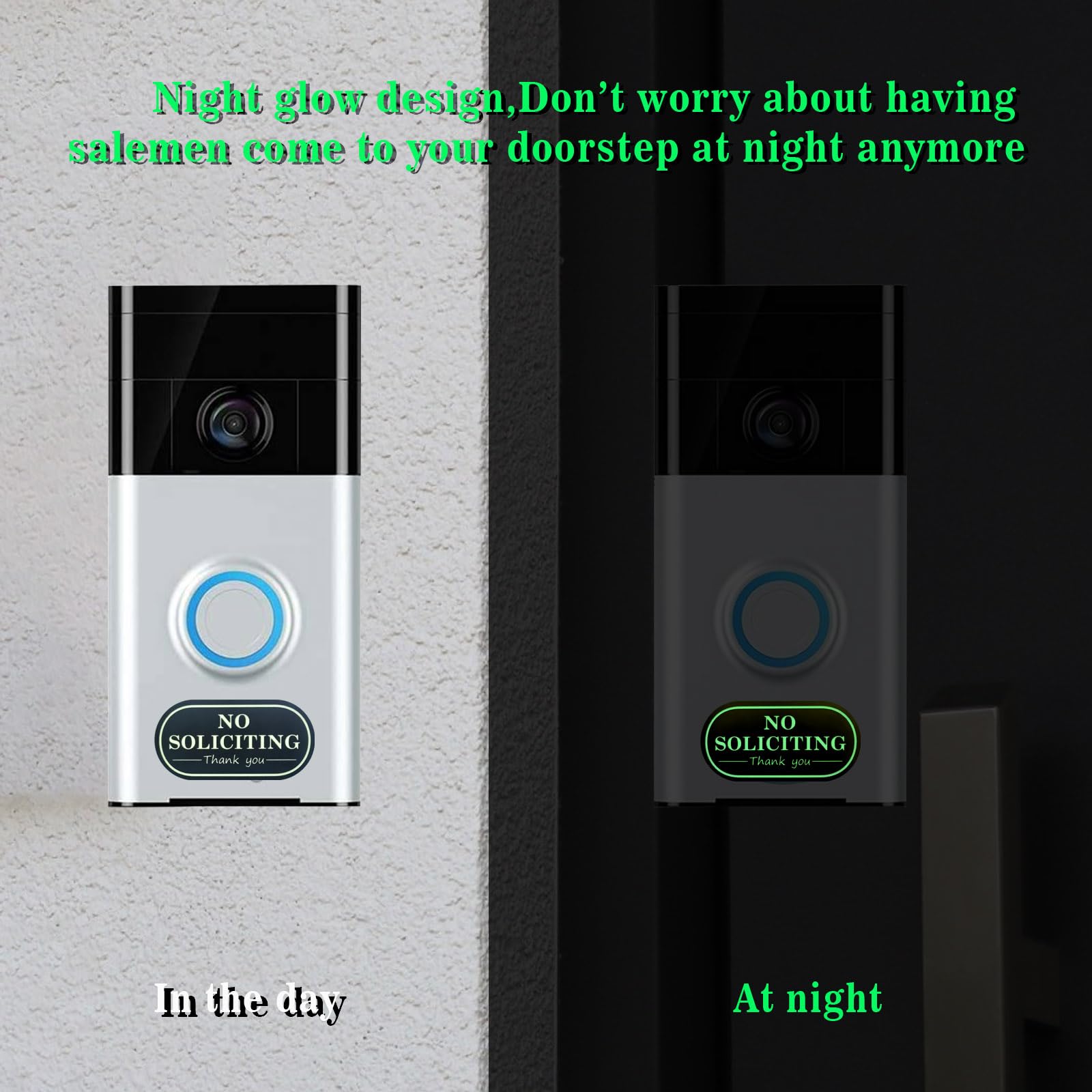 Small No Soliciting Sign for House,6 Pcs No Soliciting Sign,with Glow in The Dark Stickers,Tiny Size Perfect for Video Doorbell,Compatible with Most Doorbells 3