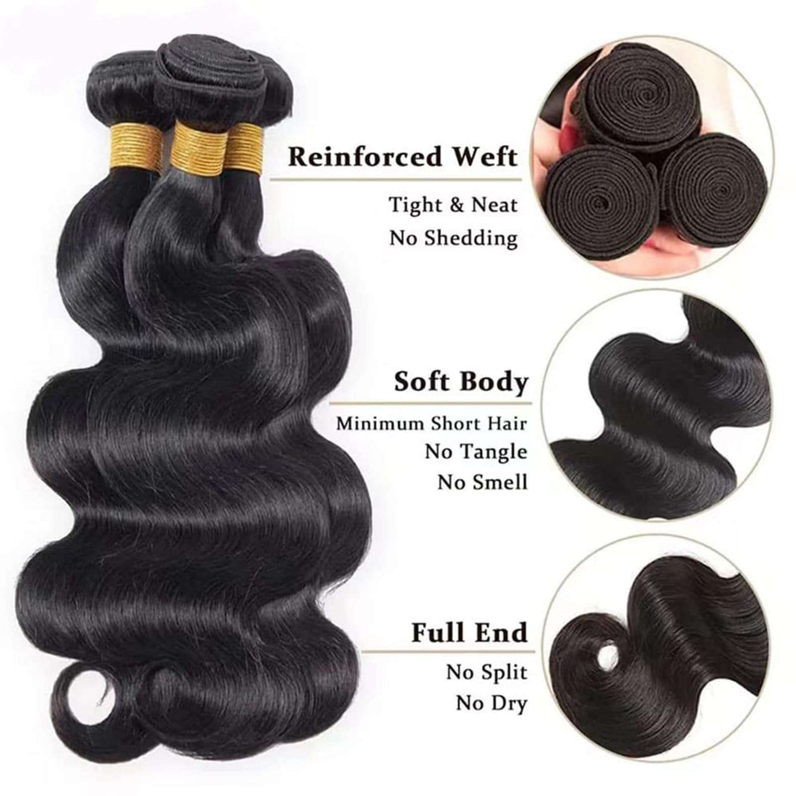 Human Hair Bundles Body Wave 100% Unprocessed Brazilian Virgin Human Hair Quick Weave Body Wave Hair Extensions for Black Women Natural Color 3 Bundles 18 18 18 Inch 4