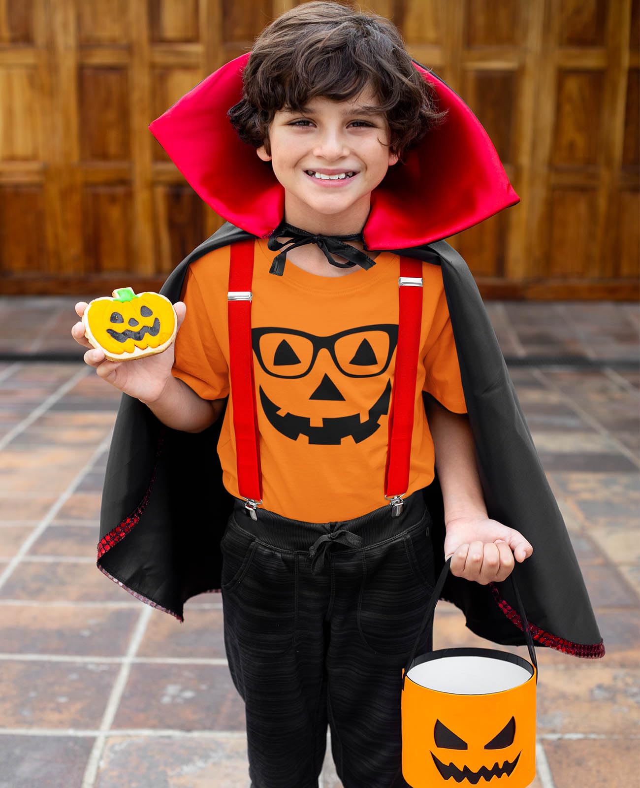 Jack O' Lantern Geeky Pumpkin Face Shirt Halloween Dinosaur Toddler Infant Kids Tshirt 5/6 Orange 3