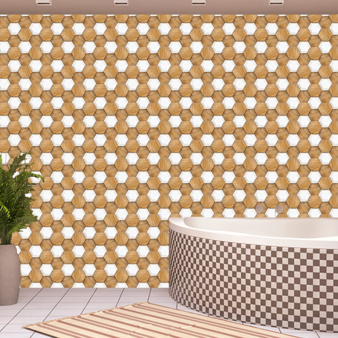 WallDaddy Wallpaper for Walls | Self Adhesive (WoodenHexagon) Wall Paper for Wall Decor Pack of 1 Roll (300x40) cm Wall Stickers for Bedroom and Home Decoration 5