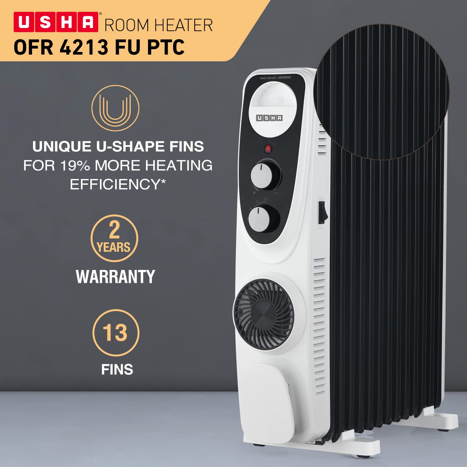 Usha 4213 FU PTC U Shaped 13 Fin Oil Filled Radiator Room Heater (Black) 3