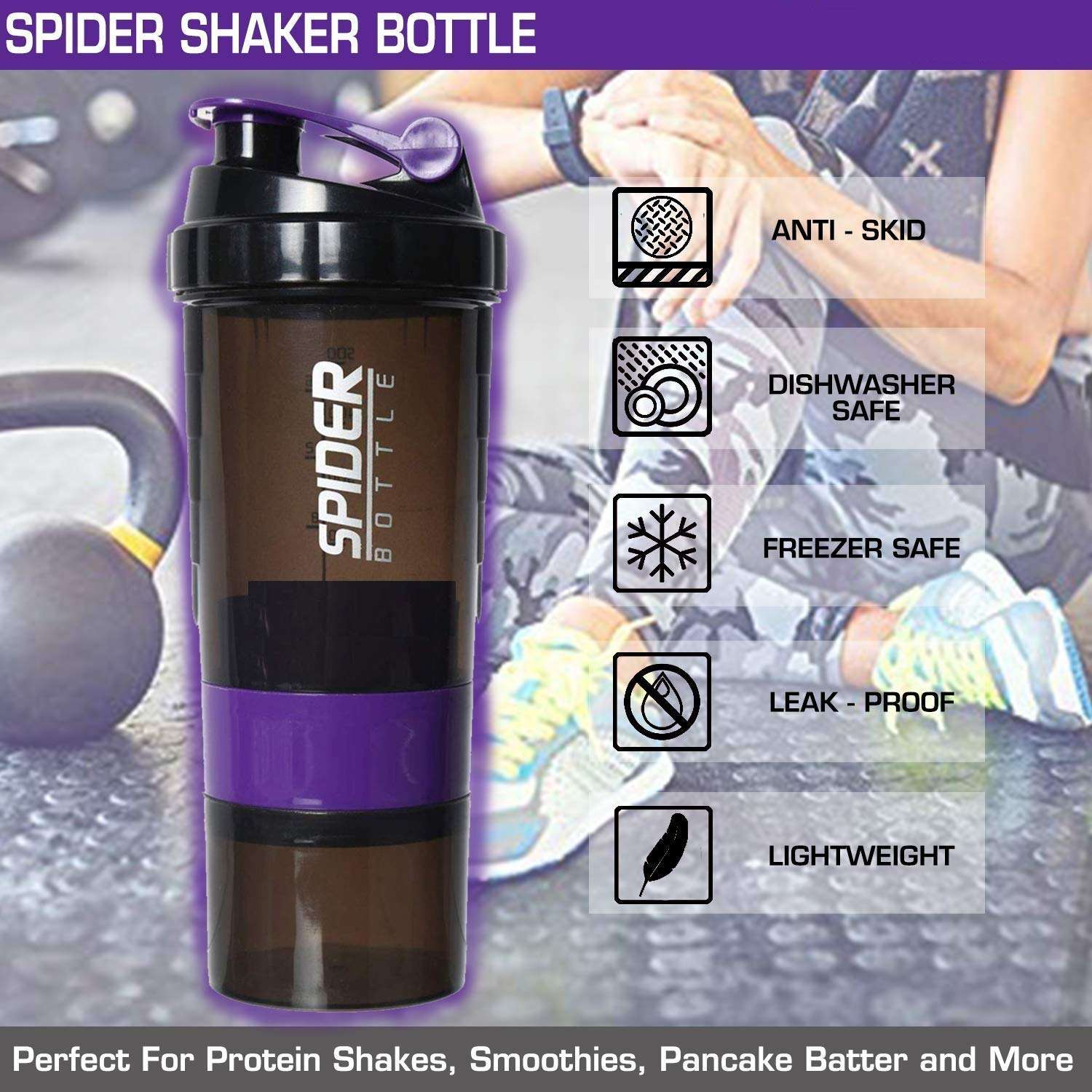 DOVEAZ Spider Shaker | Spider Protein Shaker | Spider Shaker Bottle | Gym Shaker | Cyclone Shaker | Protein Shaker | Gym Protein Shaker | Gym Bottle | Bpa Free Shaker | Shaker 500ml (Purple) 4