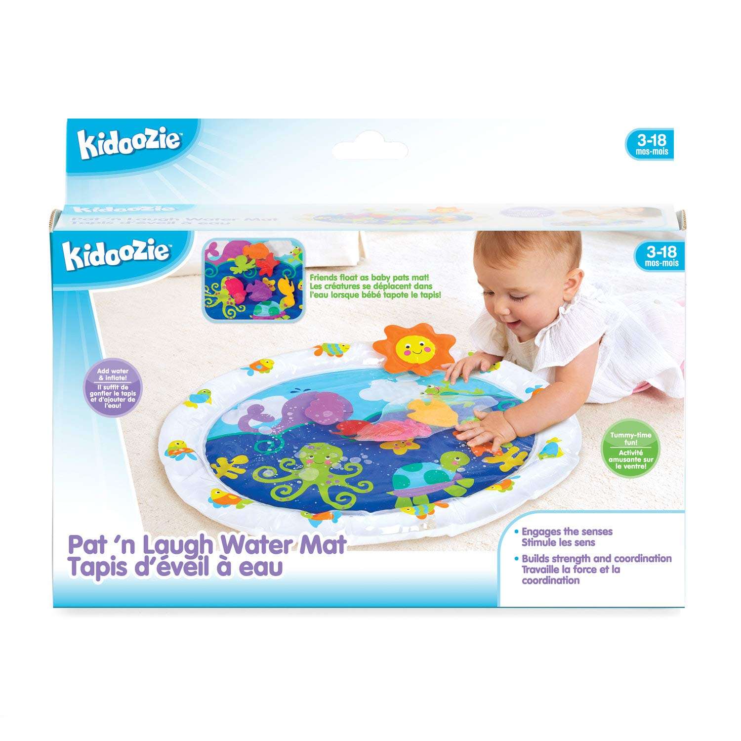 Kidoozie Pat 'n Laugh Water Mat for Infants and Toddlers Ages 3-18 Months; Encourage Tummy Time with 6 Fun Floating Sea Friends to Discover 6