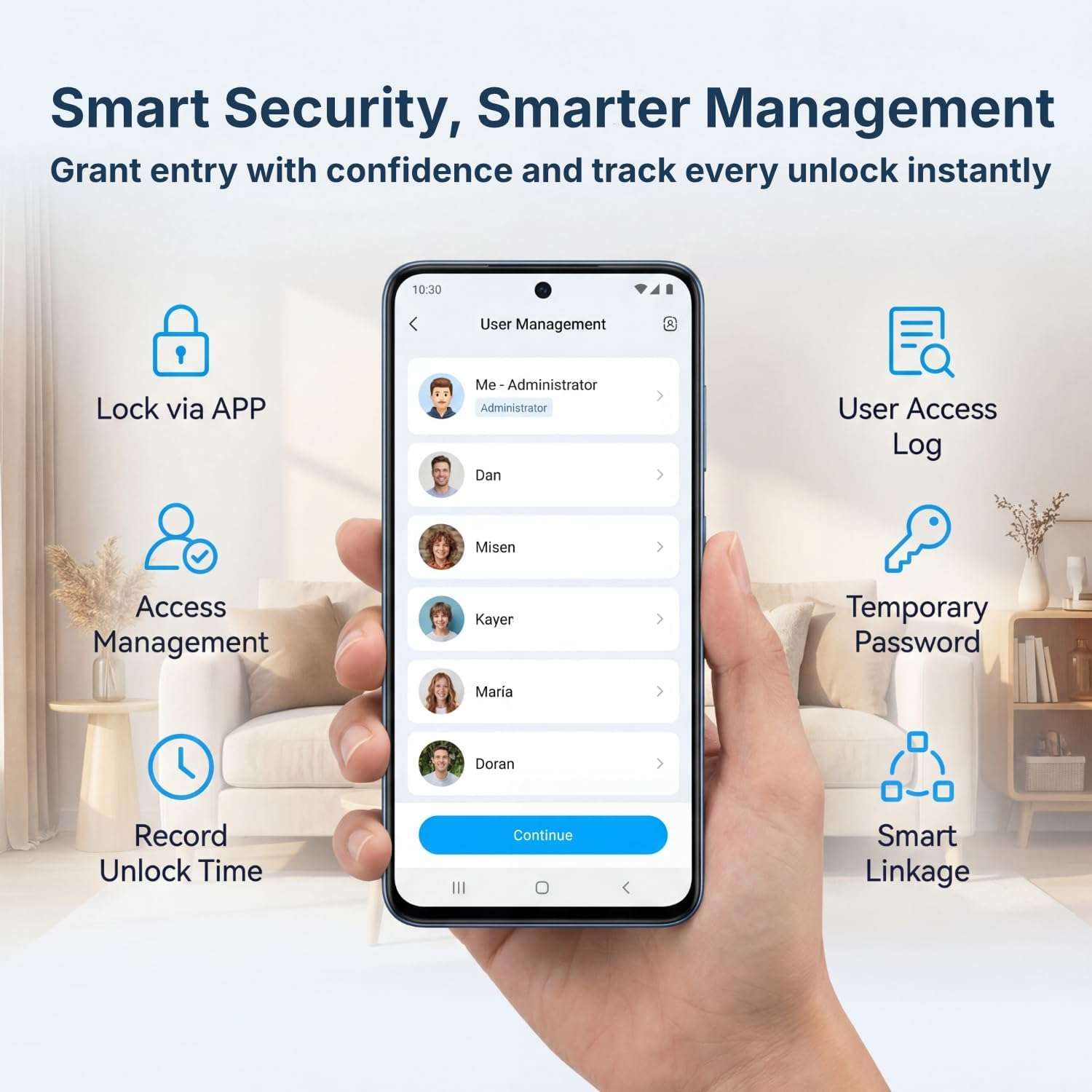 RUIKANG POWER WiFi Smart Door Lock - Keyless Entry Door Lock for Front Door, Fingerprint Door Lock with App Control, 5-in-1 Touchscreen Deadbolt with 6 Keys & 2 NFC Cards, Matte Black 6