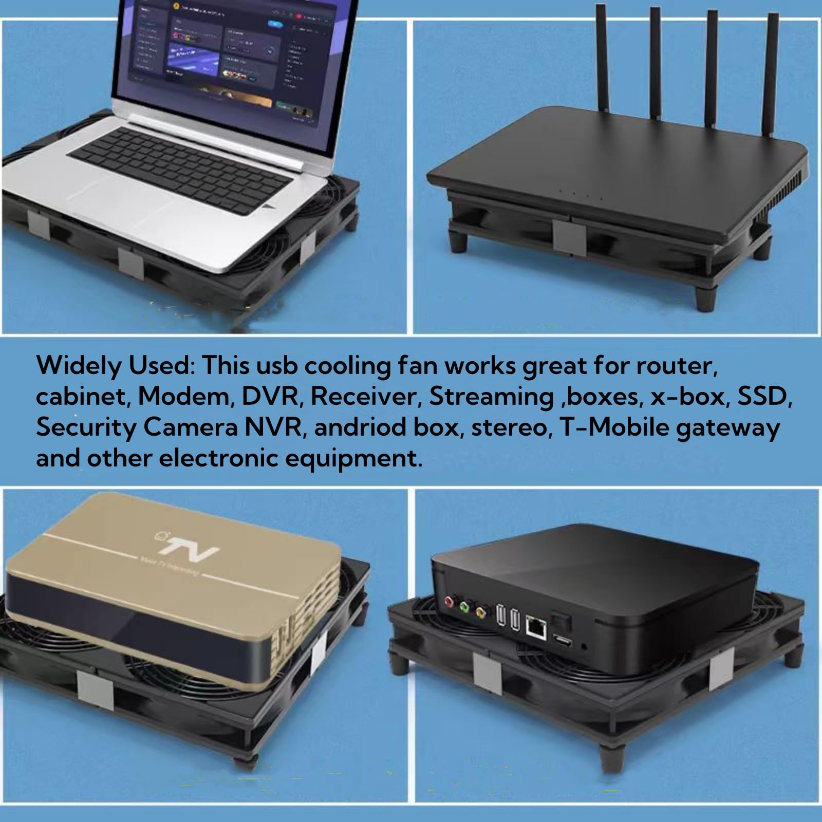 Yeiwenl 5V Quiet USB Cooling Fan 120mm x 4 with 1200mm Cable,152CFM Big Airflow Cooling for Router, Computer, Mac Mini, PlayStation, Rack DIY Audio Video Network Cabinet Server Cooling Project 4