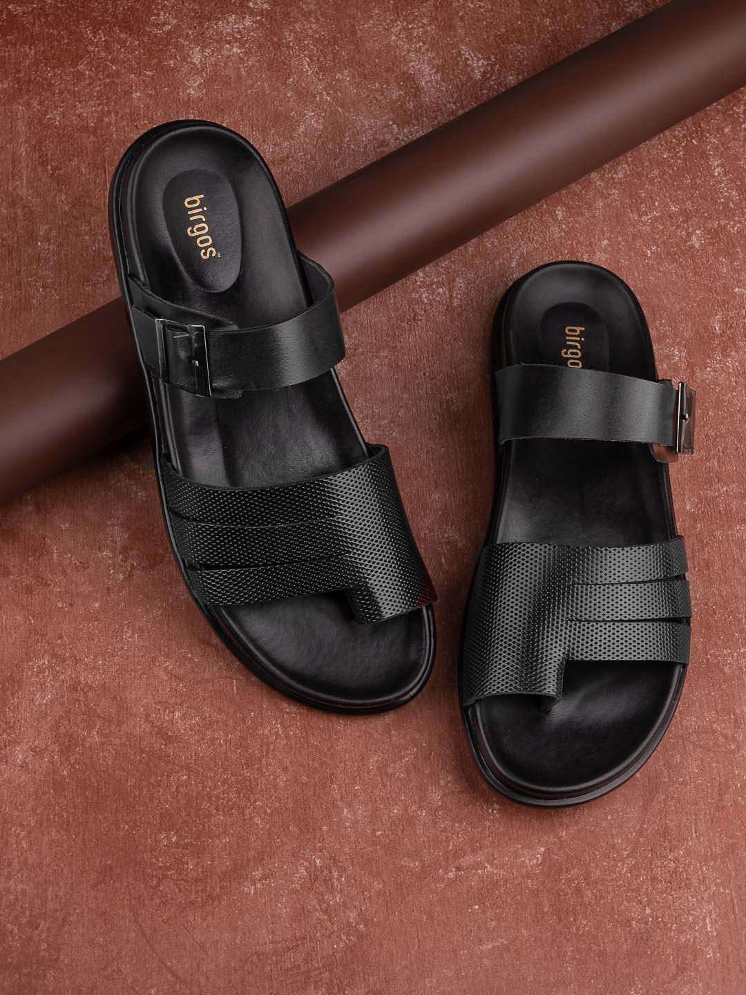 BIRGOS Mens Leather Sandals (SHR022A) (Black, numeric_7) 3