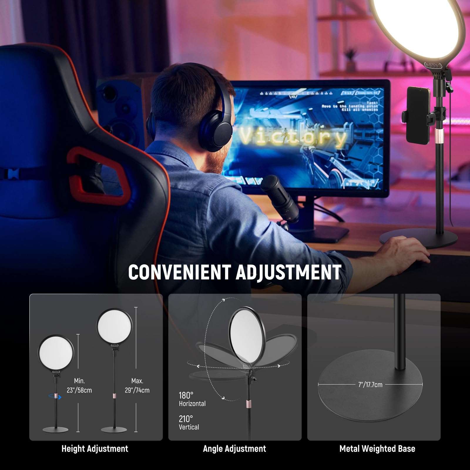 NEEWER Basics 2 Pack 10.5" Desktop LED Ring Light with Stand for Desk/Phone Holder, 3000-6500K Full Screen 15W Panel Lighting for iPhone Recording Streaming Selfie Laptop Webcam Video Conference, R10 6