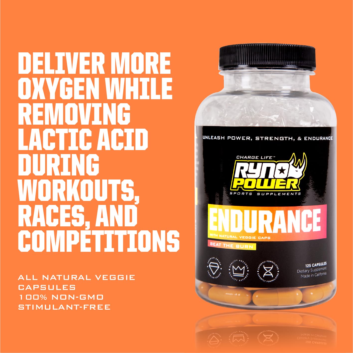 Ryno Power Endurance Capsules - Workout Harder and Longer - Reduce Lactic Acid Build-Up and Deliver More Oxygen to Your Muscles 6
