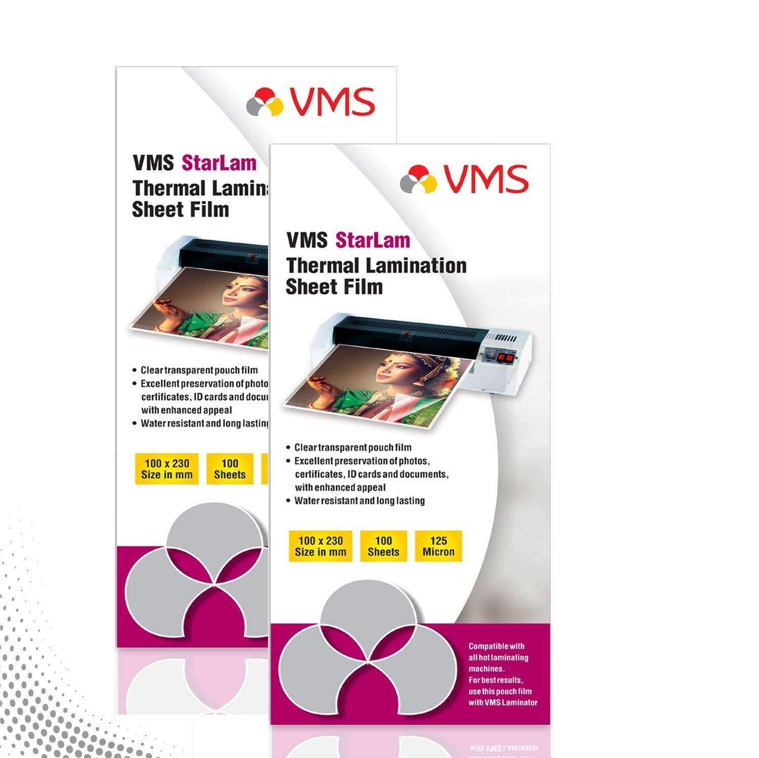 VMS Starlam 100x230mm 125 Micron Lamination Pouch 2 x 100 Sheets 1