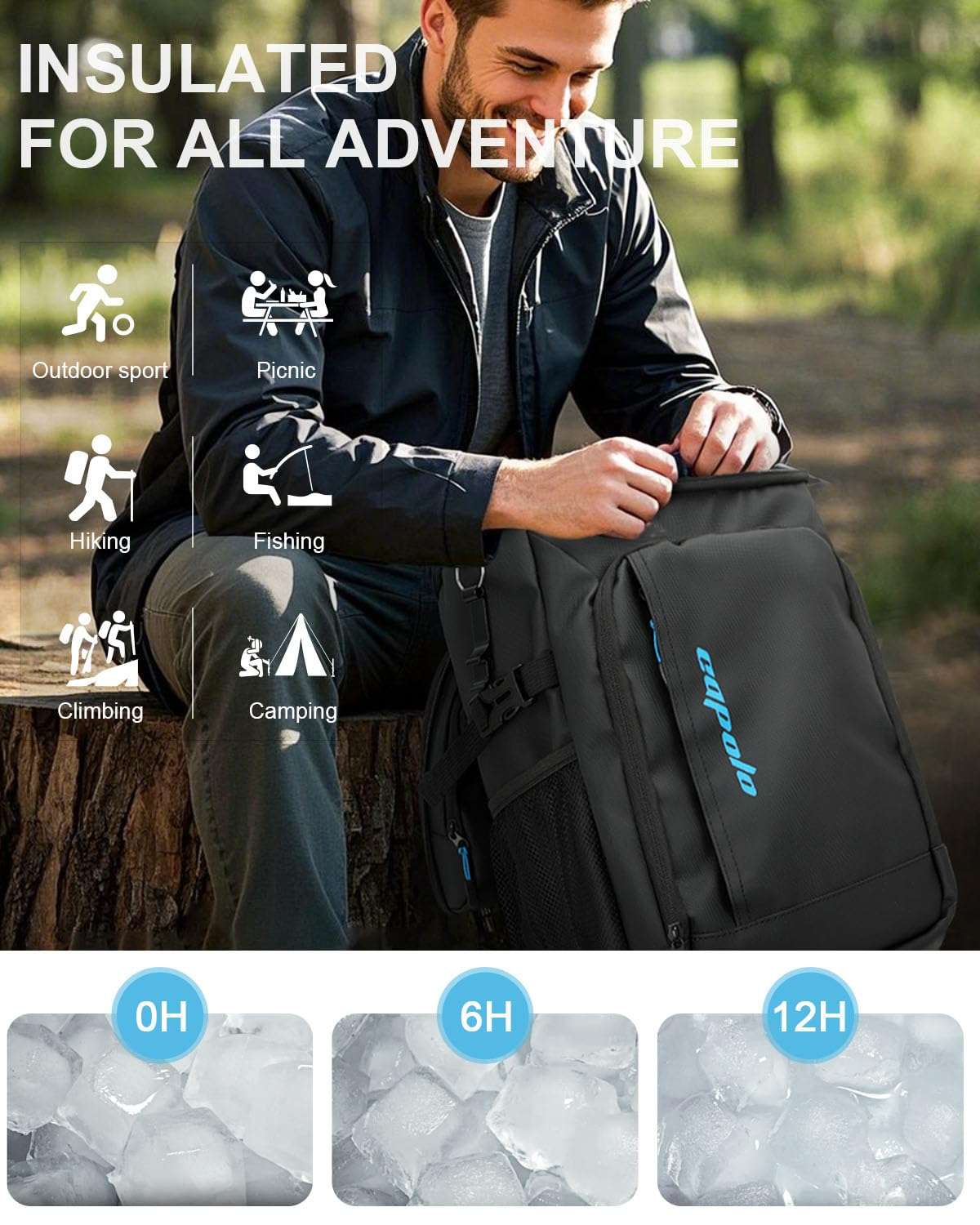 Capolo Cooler Backpack Insulated Waterproof for Women Men, Leak Proof Backpack Coolers Thermal Bag Soft Travel Cooler Bag Ice Chest Lunch Back Pack for Camping Picnic(Deep Black Leather,36 Cans) 3