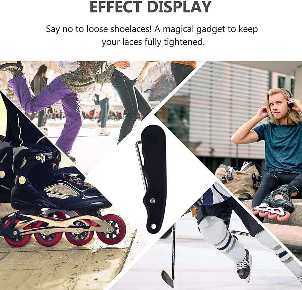ZhangyiHot Black Universal Practical for Figure Roller with Extended Hook Ice Hockey Puller Portable Handle Skate Lace Tightener, Accessories 3