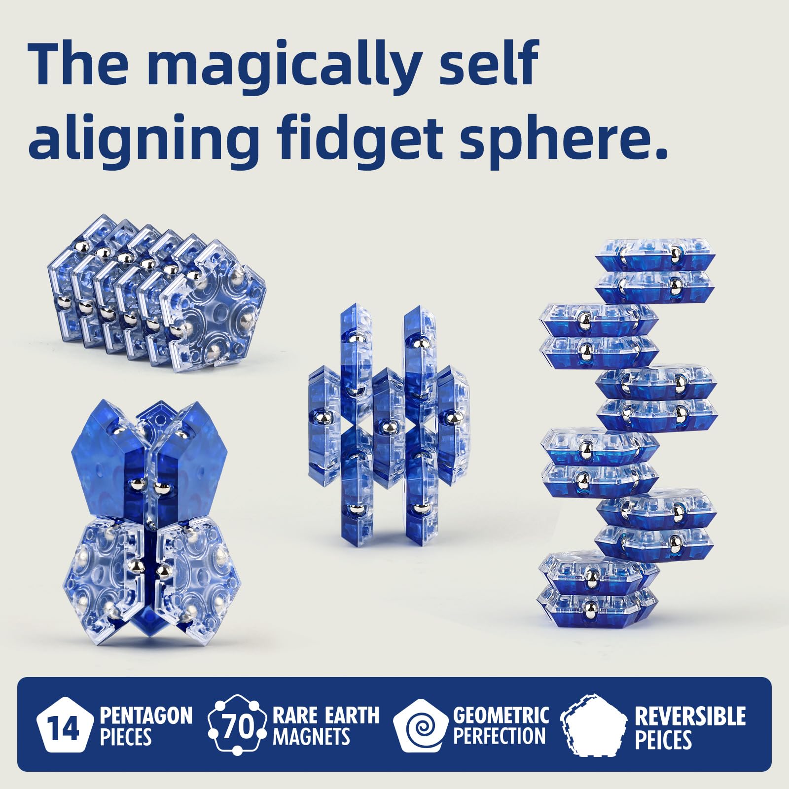 AIQI 14-Piece Set Magnetic Fidget Sphere Pentagons - Building Blocks Magnetic Stress Relief Desk Magnet Toys for Relaxation and Focus (Blue) 4