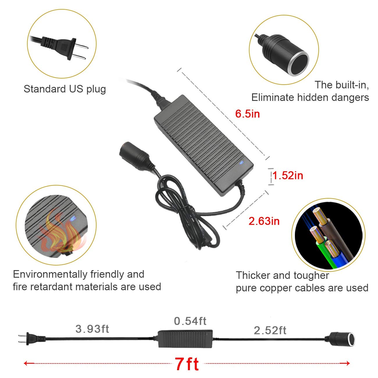 TEHUS ac to dc Power supplyr 100V ~ 240V to 12V 8A 96w Car Lighter Household Socket car Vacuum Cleaner Refrigerator car wash Machine Power Adapter 2
