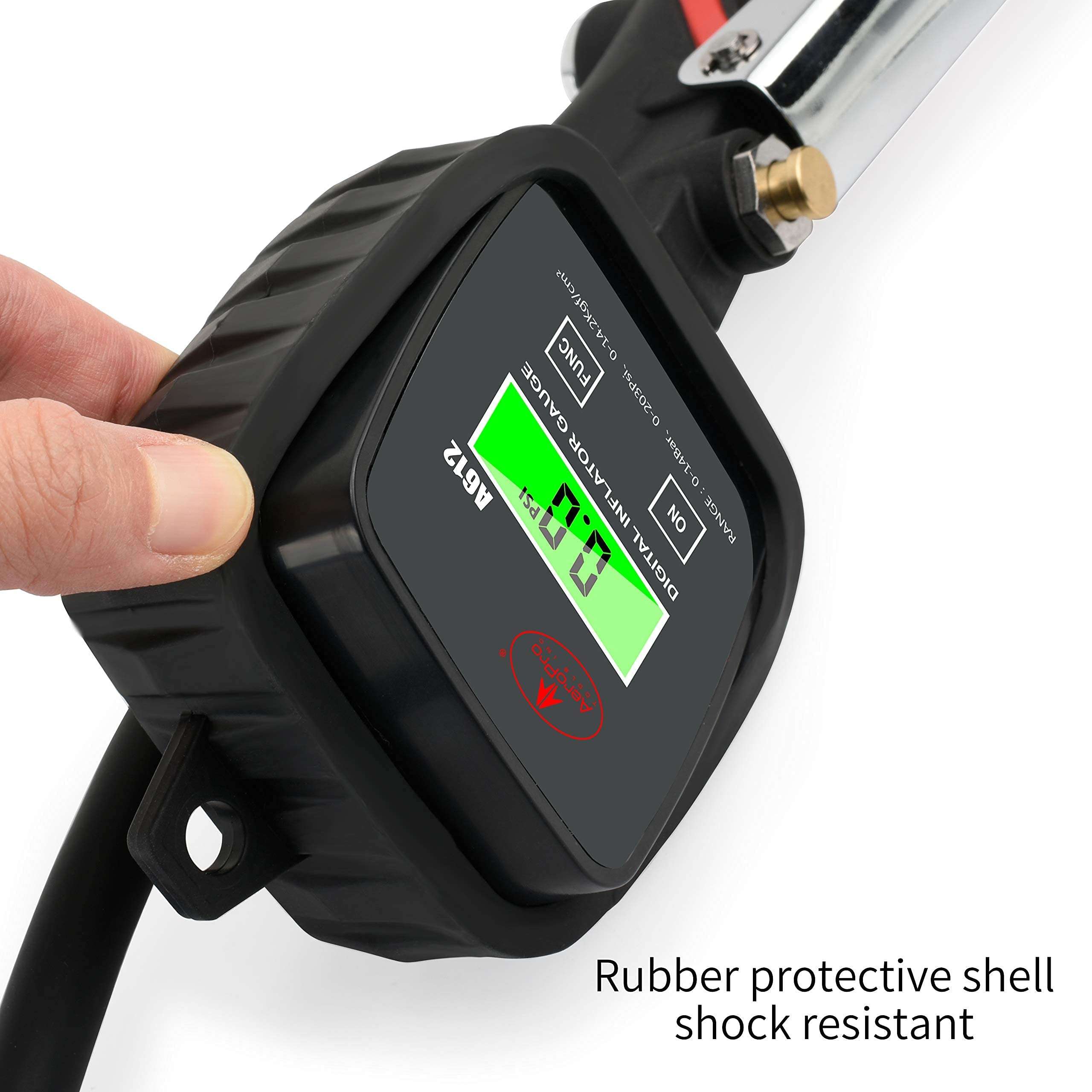 AEROPRO Tools Digital Tire Inflator with Pressure Gauge, 203 PSI Air Chuck and Compressor Accessories Heavy Duty with Rubber Hose and Quick Connect Coupler with Display Resolution 4