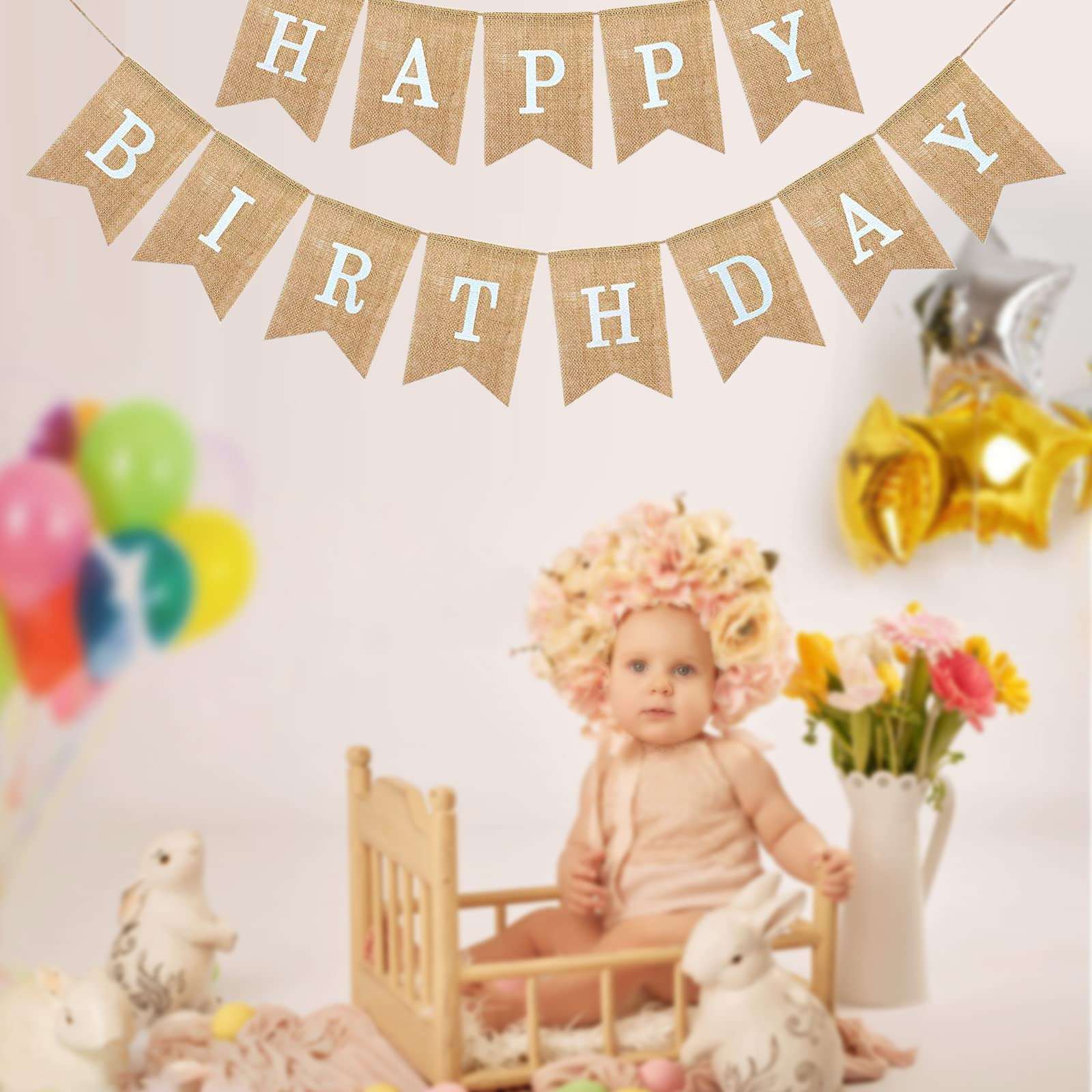 ThxToms DIY Burlap Banner, Hand Painted Decoration for Wedding, Birthday and Kids Party, 15pcs, 14.5ft 4