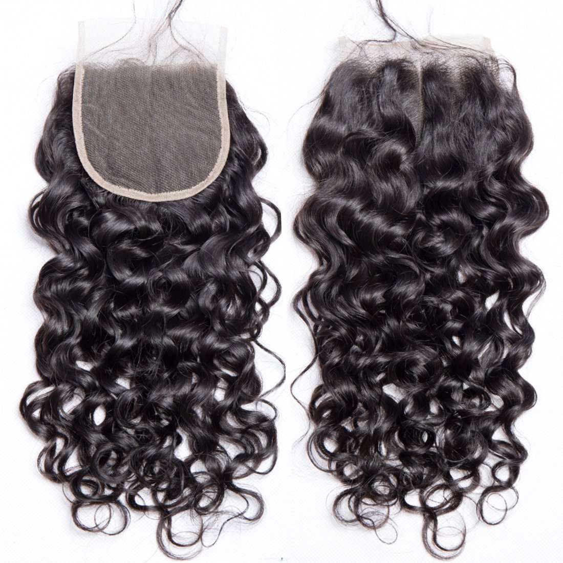 ALIMICE HAIR Water Wave 3 bundles with closure Brazilian 100% Human hair Weave bundles with 4x4 Closure Remy Hair extensions Can be dyed, 14/16/18+14 Inch 4