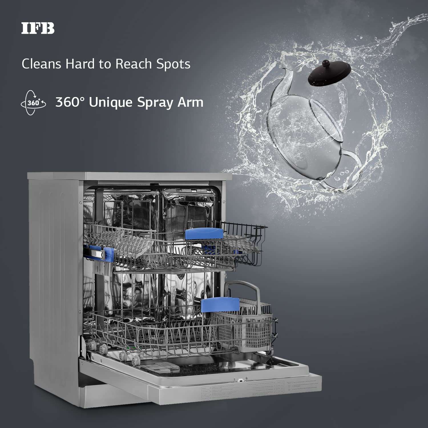 IFB 12 Place Settings Hot water wash Free Standing Dishwasher (Neptune VX1, Graphite Grey, In Built Heater with Hygienic Steam Drying, Perfect for Indian Utensils) 5