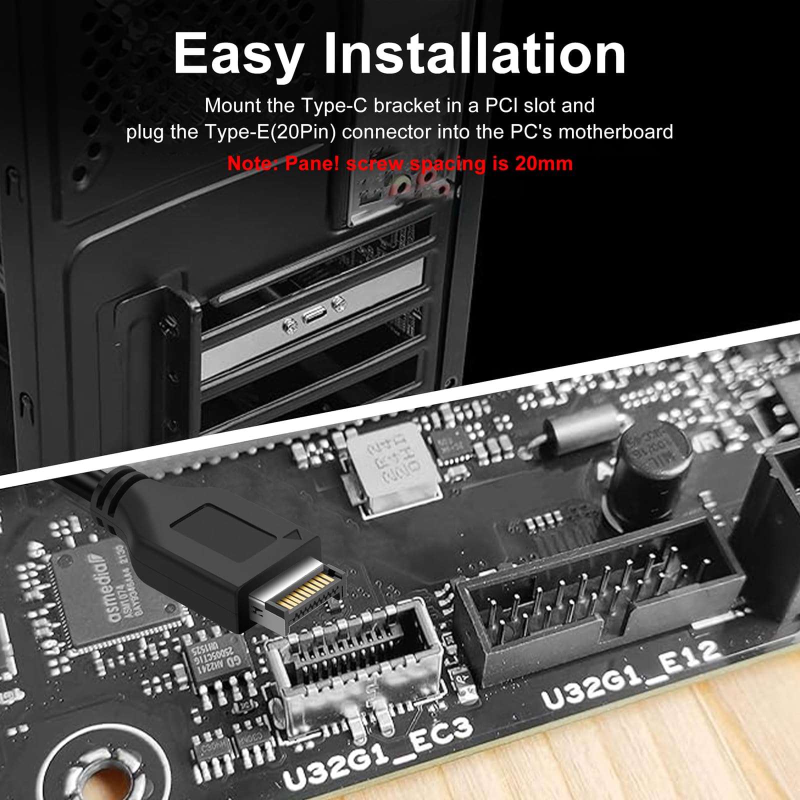 Thzzhnno USB 3.2 Gen 2 USB C Front Panel Adapter Cable 1.6FT, Motherboard Header Extension Cable, USB C 3.1 Type C 10Gbps Female to 20 pin USB Type-E Male Cable with Mount Screw 4