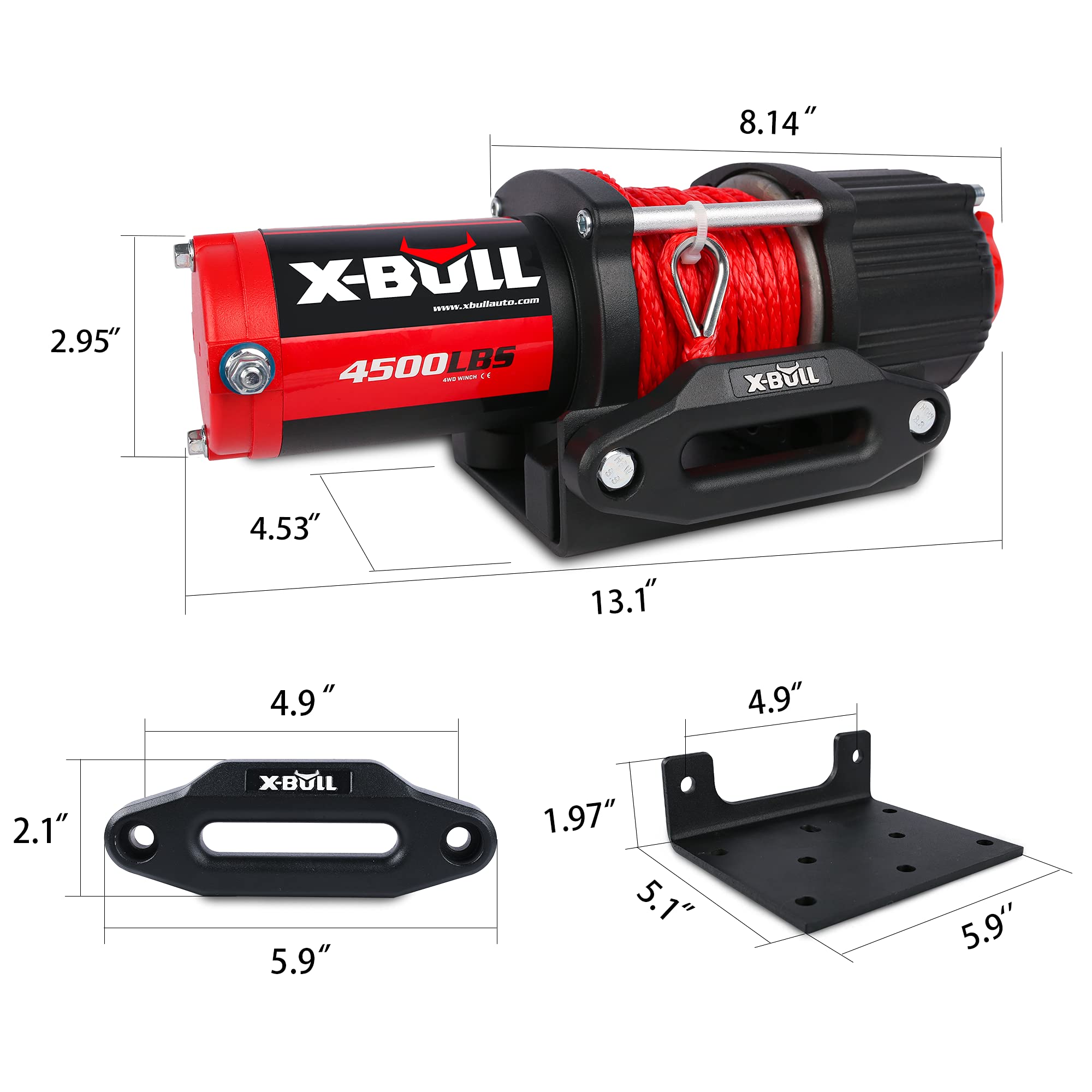X-BULL 4500 lbs Electric Winch Synthetic Rope Electric Winch with Winch Cover 6