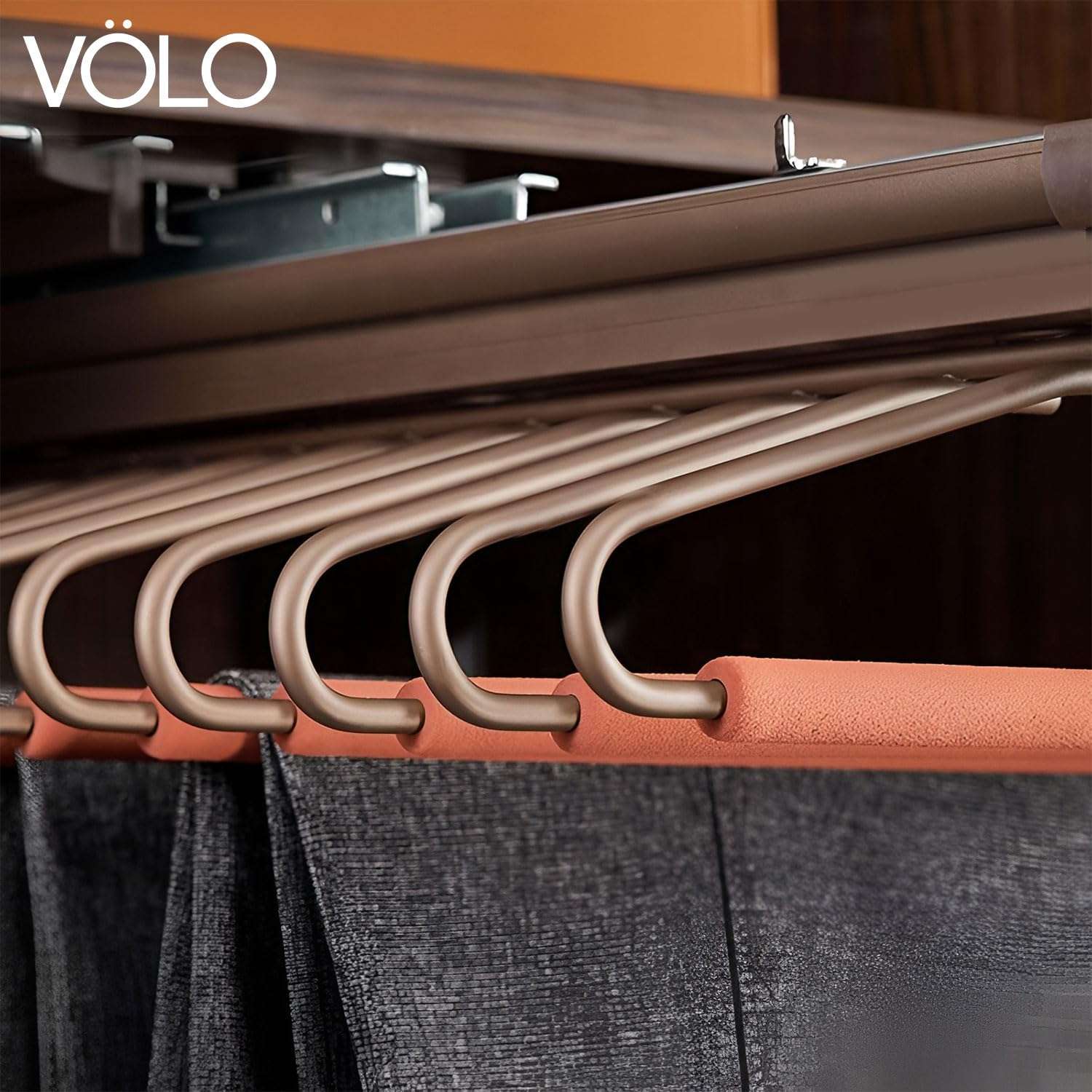 VOLO Soft Close Pull Out Pants Rack – Top Mounted Trouser Rack, Smooth Slide-Out Clothes Organizer for Wardrobe, Heavy Duty Mild Steel, 25 Kg Load Capacity, Brown Mocha, 18 Inch 4