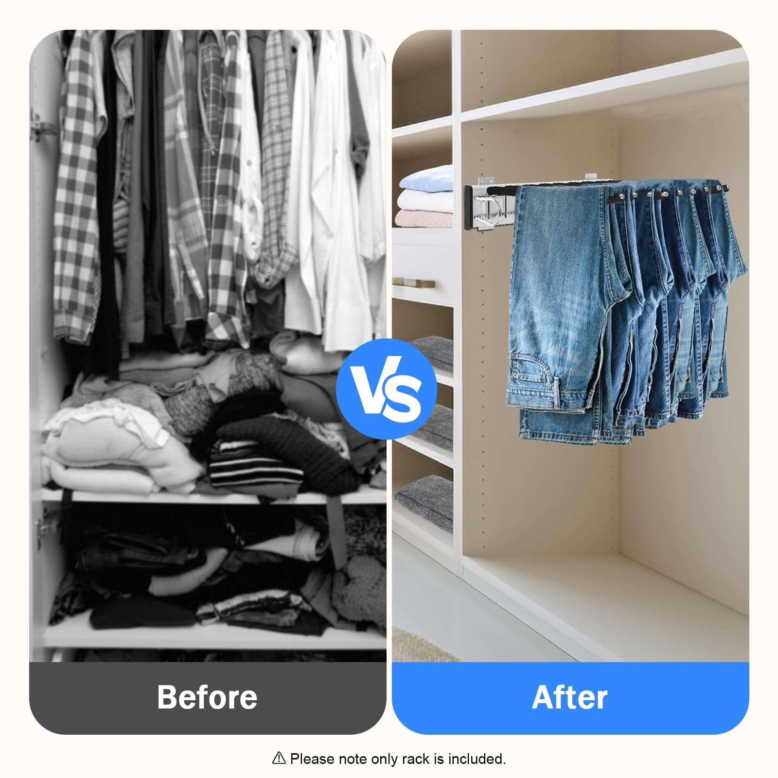 Pull Out Pants Hanger 9 Rods Multi Pant Hangers Left-Mounted Closet Organizers and Storage for Pants Jeans Skirts Scarf Legging (Black, Silver) 3