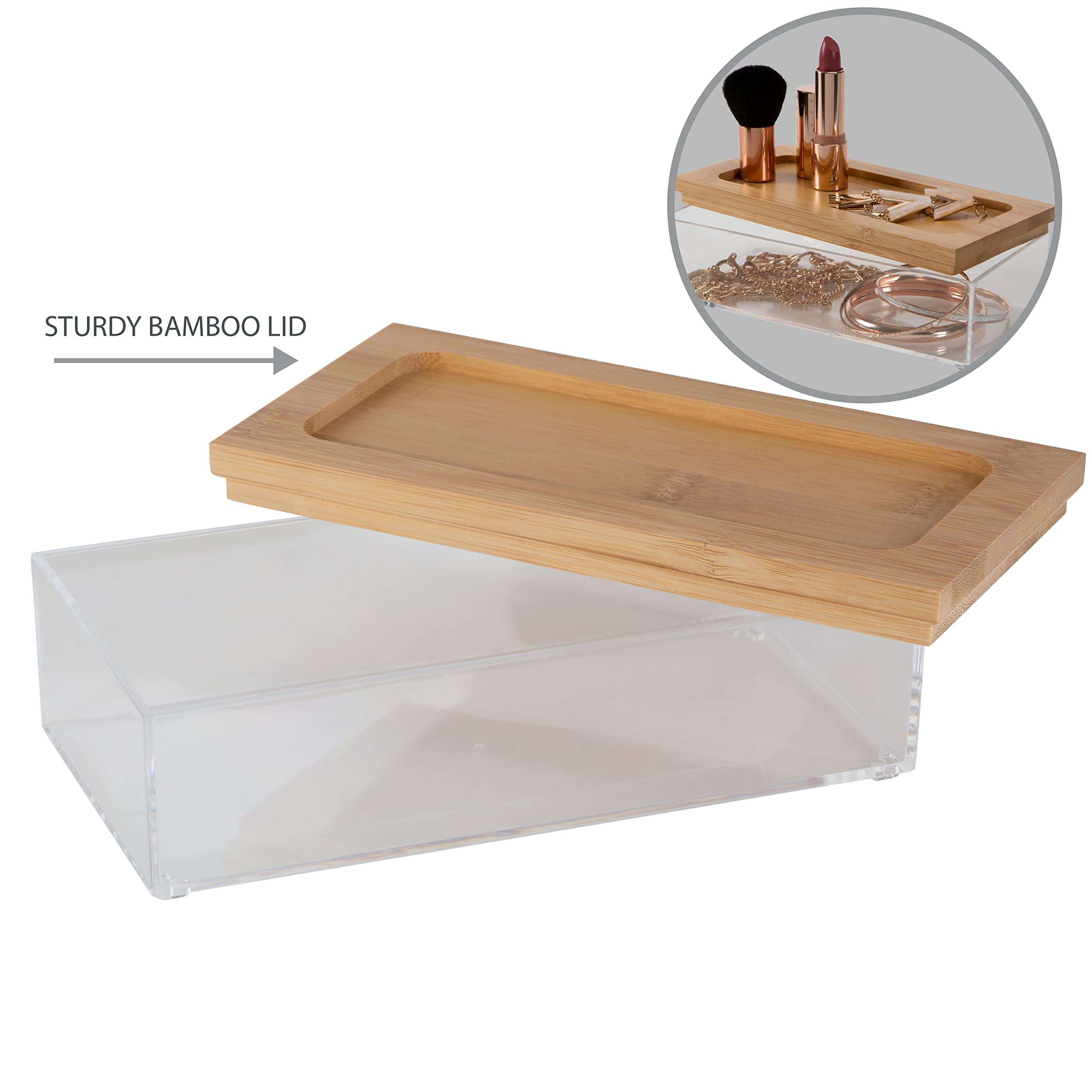Simplify Medium Rectangular Bamboo Organizer | See-Through | Jewelry | Makeup | Cosmetics | Accessories | Bathroom & Bedroom | Vanity & Countertop | Lidded Boxes | Super Clear 5