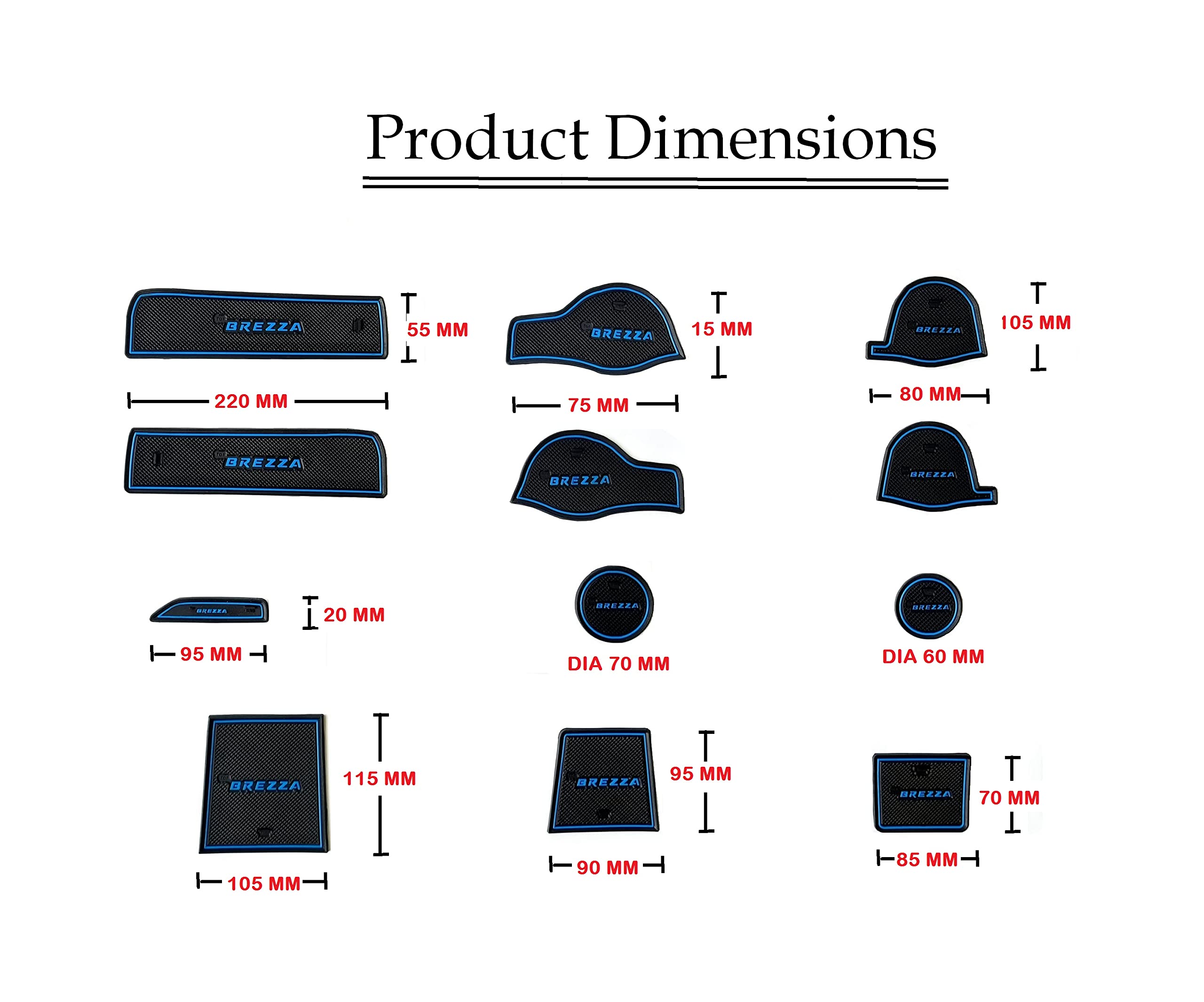 Car Drome - The Mat Store Rubber Car Drome - Door Pocket Cup Holder Mats For Maruti Suzuki Vitara Breeza (2016-2021) | Set Of 12 Mats (Blue Trim) 3