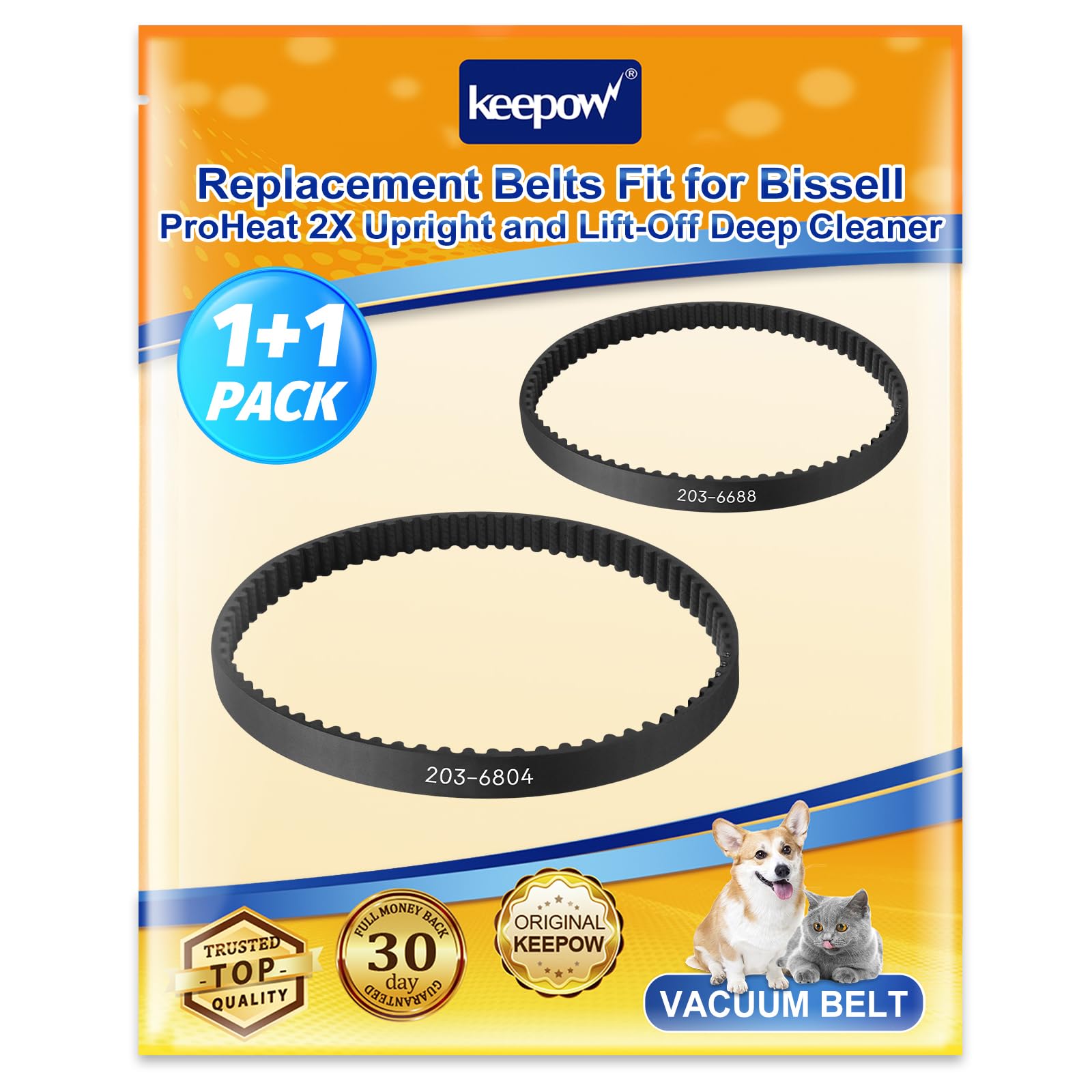KEEPOW Vacuum Belt Compatible with Bissell ProHeat 2X Upright and Lift-Off Deep Cleaner 1383, 3930, 8930, 9200, 9300, 9400, 73H5, 30K7, 94Y2, 66E12, 66Q4 Series, Part #2036804 & 2036688, 2 Pack 1