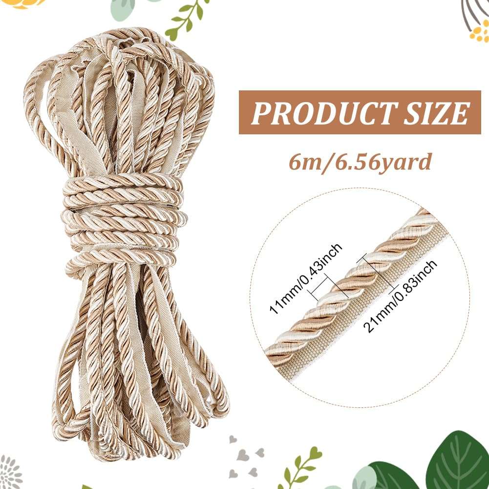 FINGERINSPIRE 6.6Yard Twisted Lip Cord Trim 21mm Wide Twisted Cord Trim Ribbon Dark Khaki Twist Lip Ribbon Rope Polyester Twisted Trim Cord Rope for DIY Handmade Carfts Home Curtain Sofa Decor 3