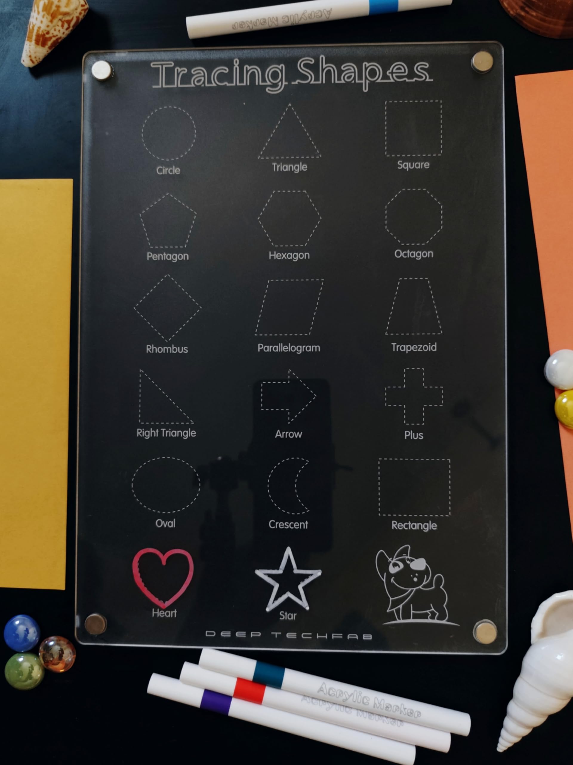 DEEP TECHFAB Geometric Shapes Tracing Board, Clear Acrylic, 29.7 x 21 cm, Educational Writing Board for Kids 4