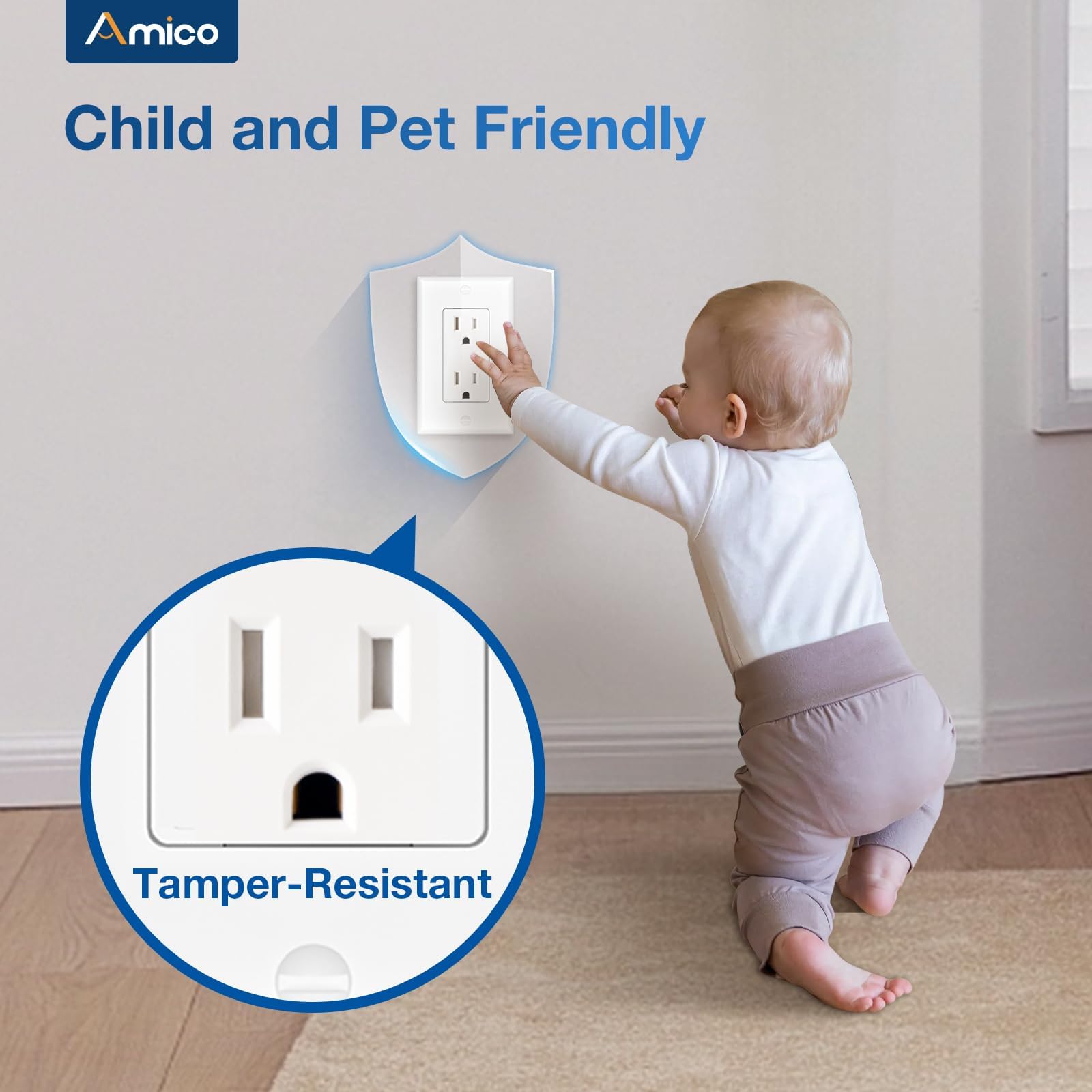 100 Pack 15A Wall Outlet, White Decorator Receptacle with Wall Plate & Amico 30 Pack Light Switch 5