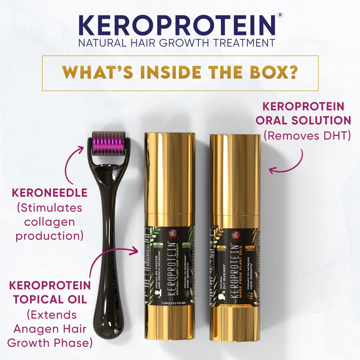 The Yoga Man Lab Keroprotein Hair Growth Kit (Men) Topical Hair Growth Oil (30ml) + DHT Blocker Oral Oil (30ml) + Keroneedle 0.5mm Natural Ayurvedic Plant Oils For Healthy Hair 3