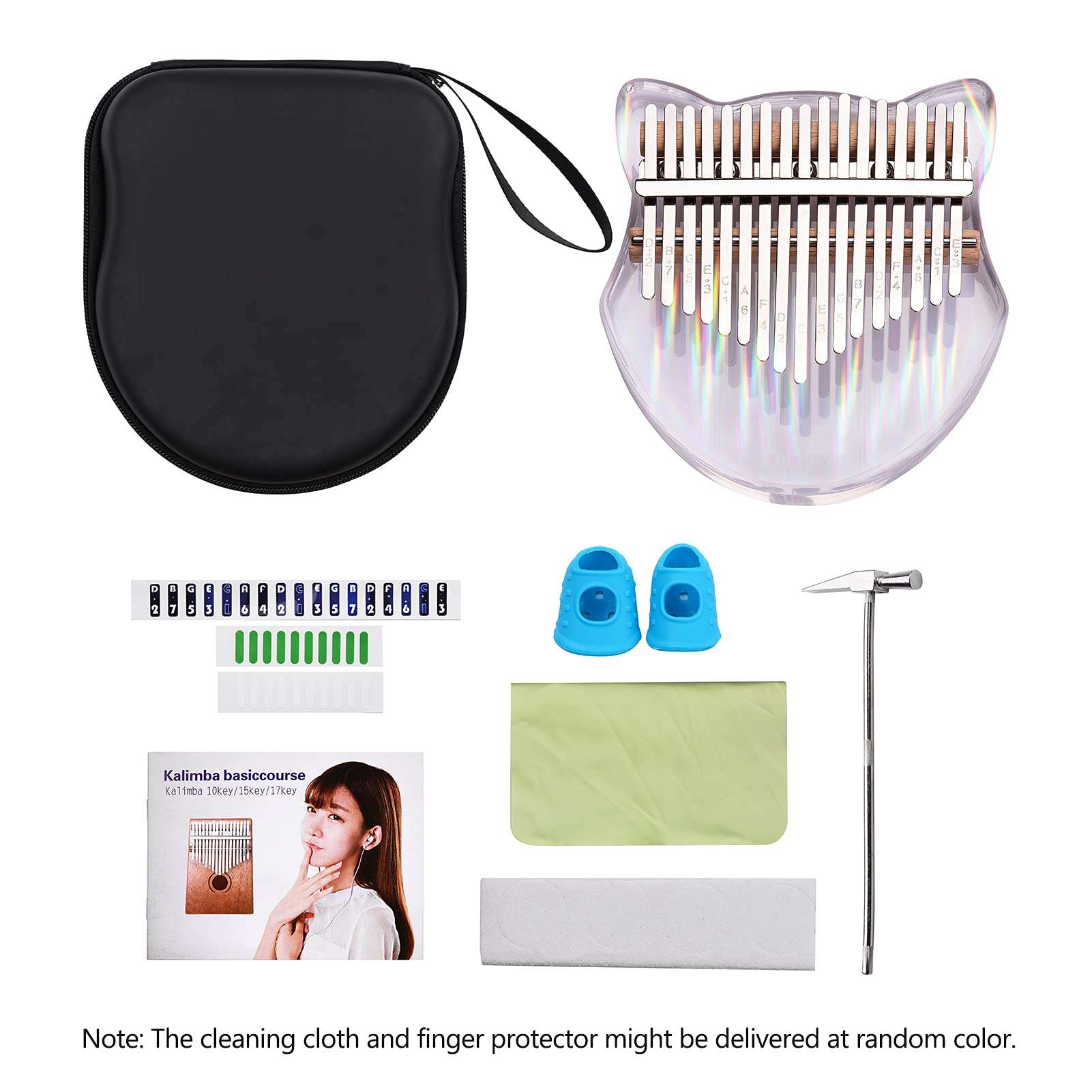 17 Keys Transparent Acrylic Thumb Piano Kalimba with Carry Case Tunin Hammer Stickers Cleanin Cloth Music Book 3