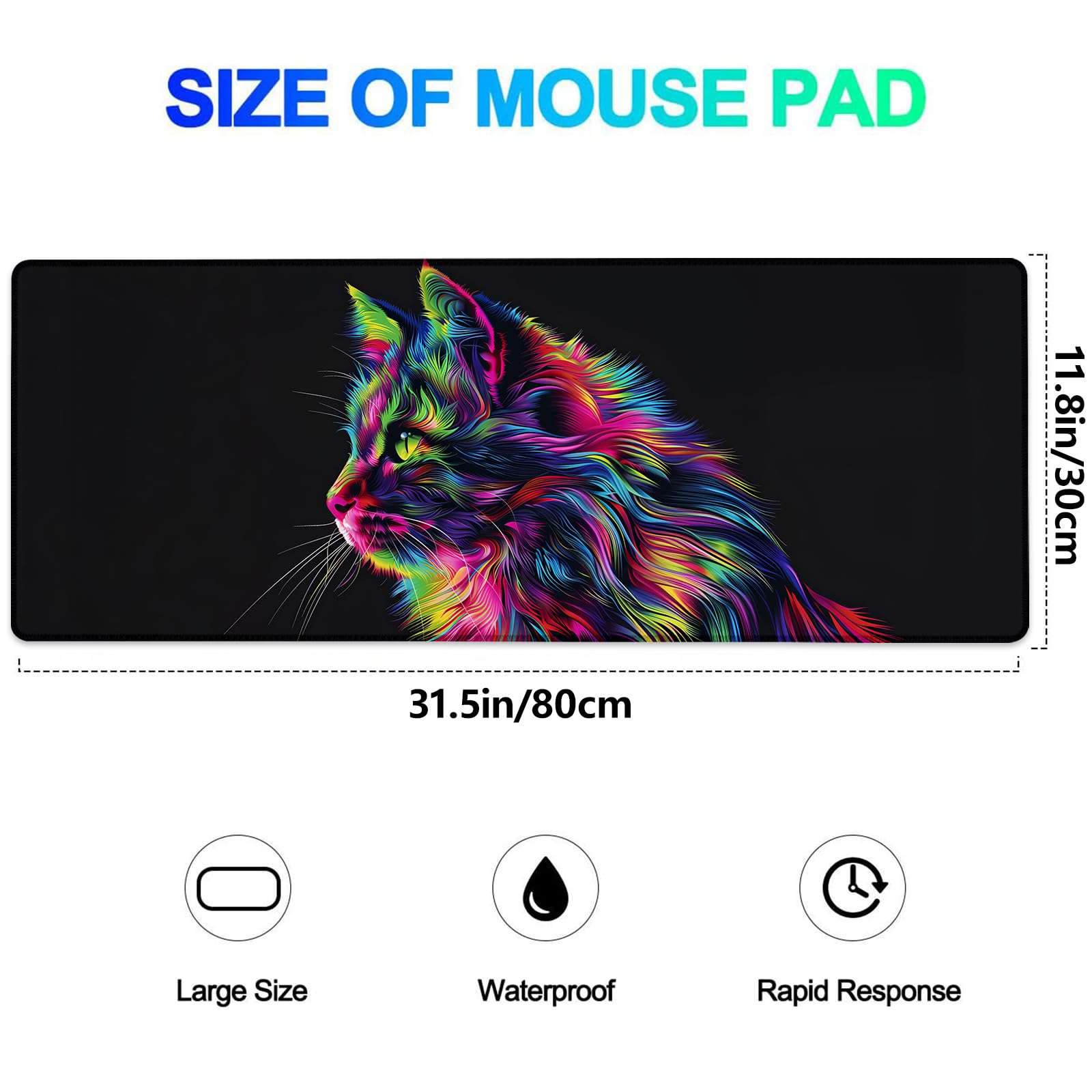 Ti Caldi Art Cat Gaming Mouse Pad, Extended Aesthetic Cats Design Desk Mat Computer Laptop Mousepad, Robust Stitched Edges, 31.5"×11.8" Large Office Keyboard Kitten Mouse Pads for Home Desktop Decor 4