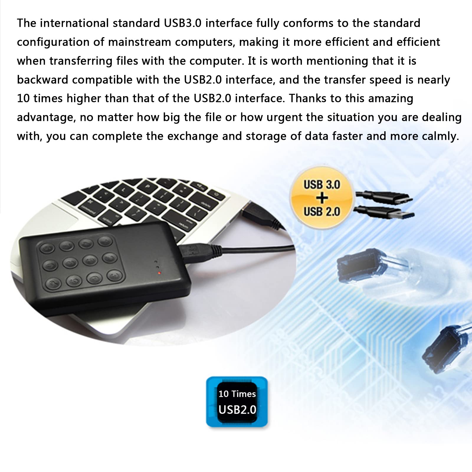 SSD Secure Portable Solid-State Drive, USB2.0/3.0 Digital Key Security Hardware Encrypted Hard Drive, Password Protected, Dust and Water Resistant,2TB 4