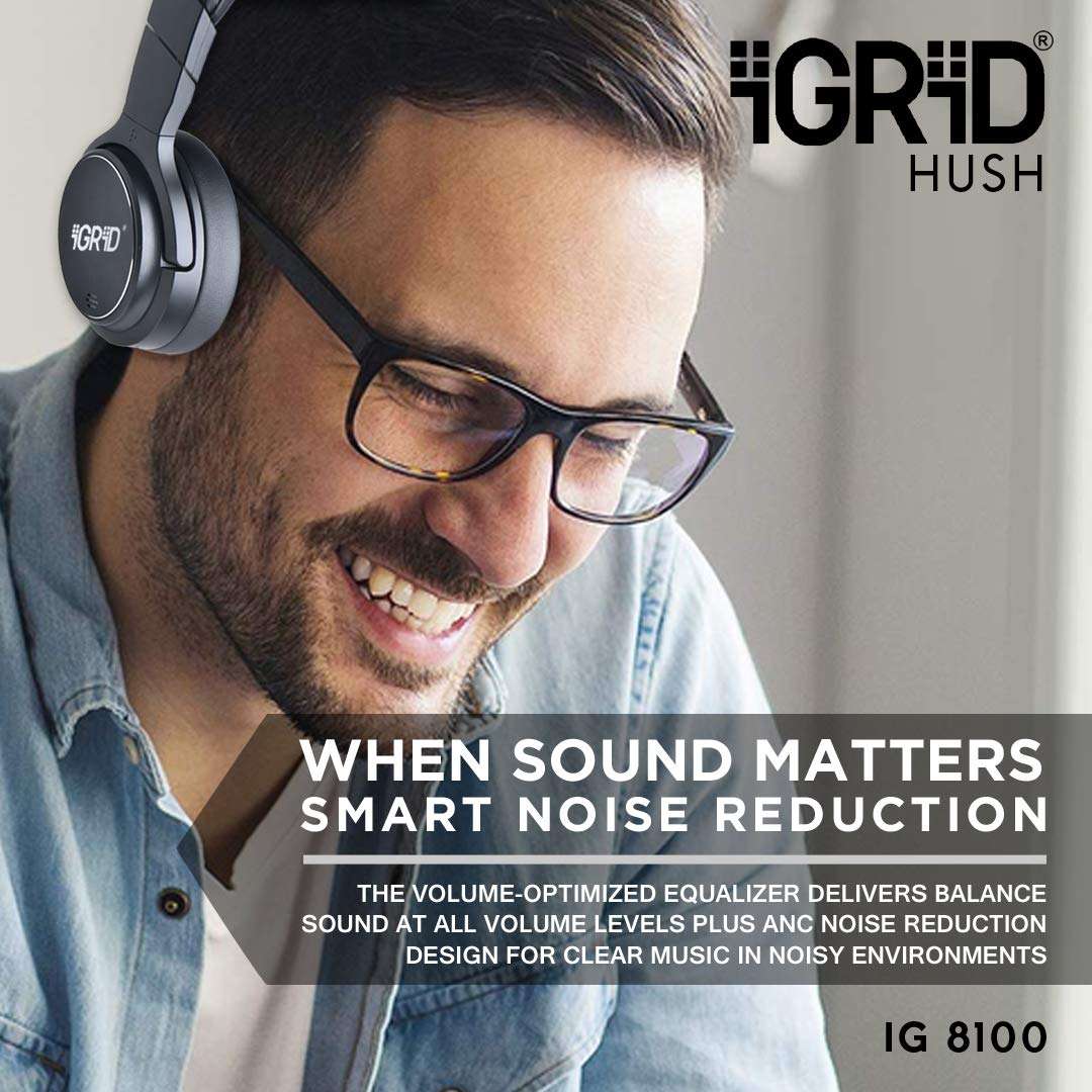 iGRiD Wireless Hush Active Noise Cancelling Over-Ear Bluetooth Headphones, 40 Hrs Play time, Deep Bass, Comfortable Ear Cushions 4