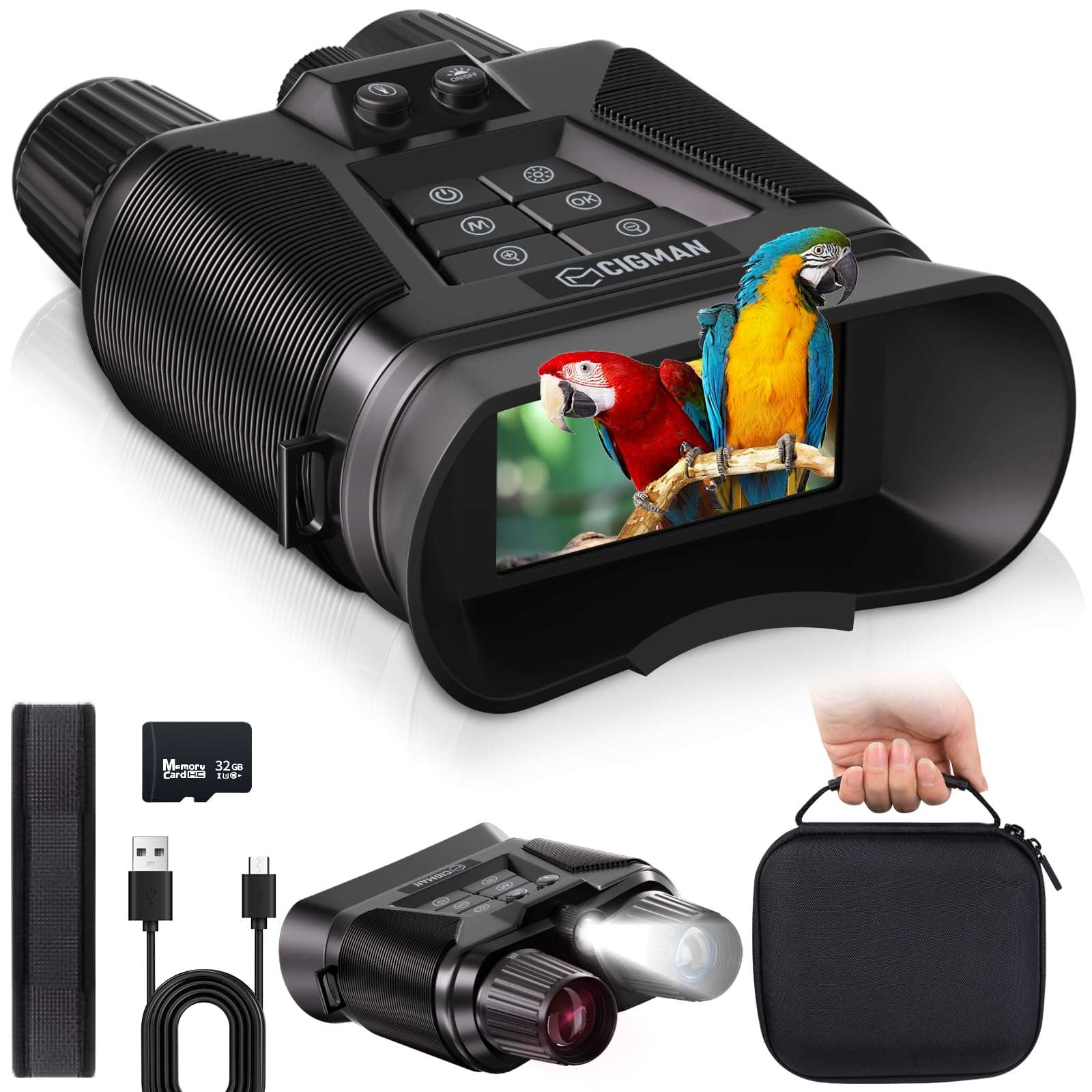 Night Vision Goggles,4K Night Vision Binoculars for Adults,8X Digital Zoom External Flashlight, 3'' HD Screen Binoculars and 32GB TF Card for Outdoor Enthusiasts 1