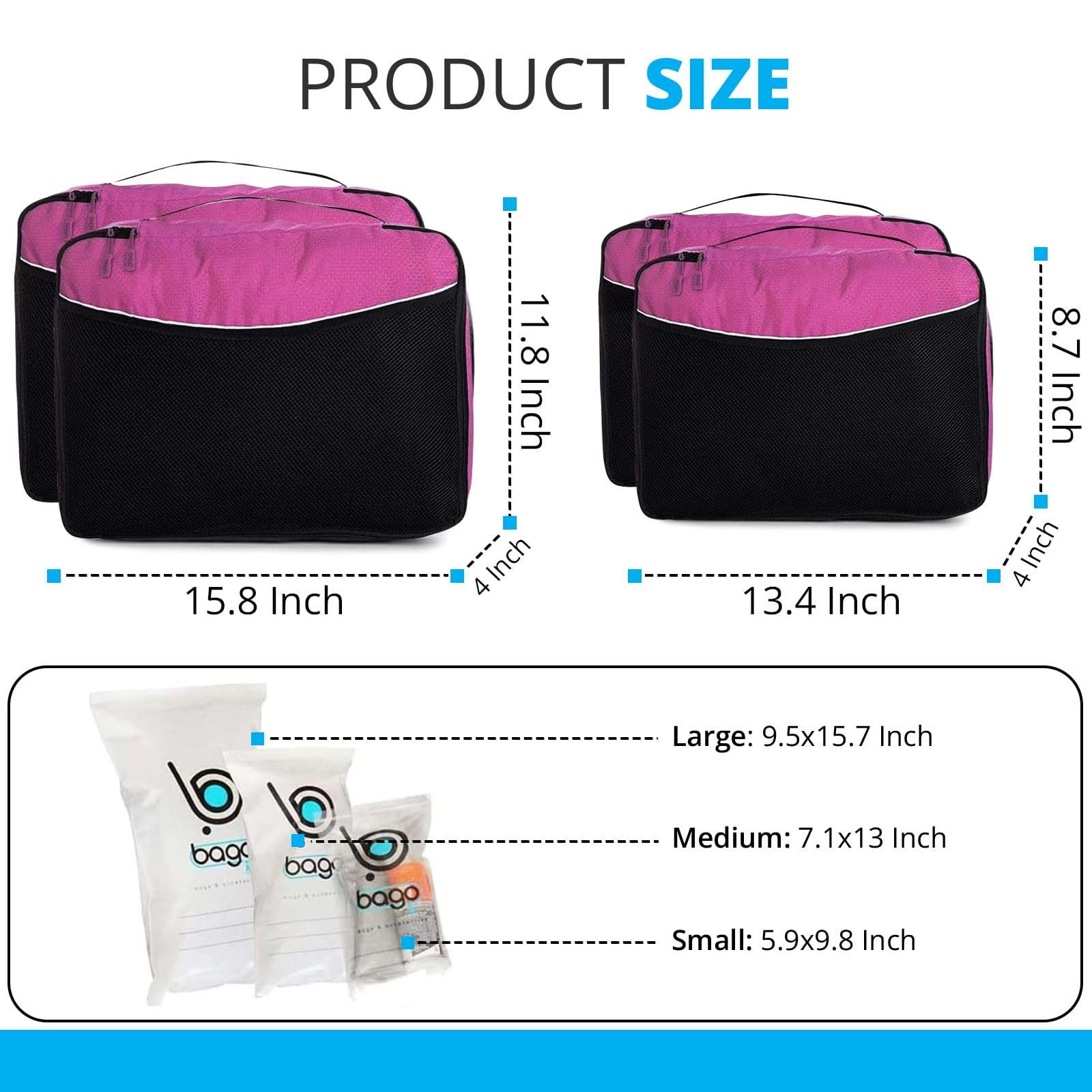 Bago Travel Bundle: 4 Packing Cubes (Pink) & 80L Duffel Bag (Pink) Set - Organize and Carry with Ease 4