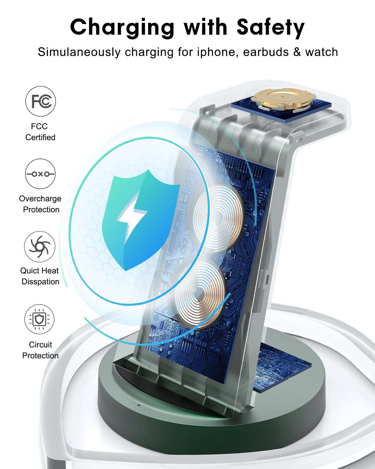 3 in 1 Charging Station for Apple - Wireless Charger for iPhone 15 14 13 12 11 Pro X Max XS XR &8 Plus - Fast Wireless Charging Dock Stand for Apple Watch Series 8 7 6 SE 5 4 3 2 & Airpods 4