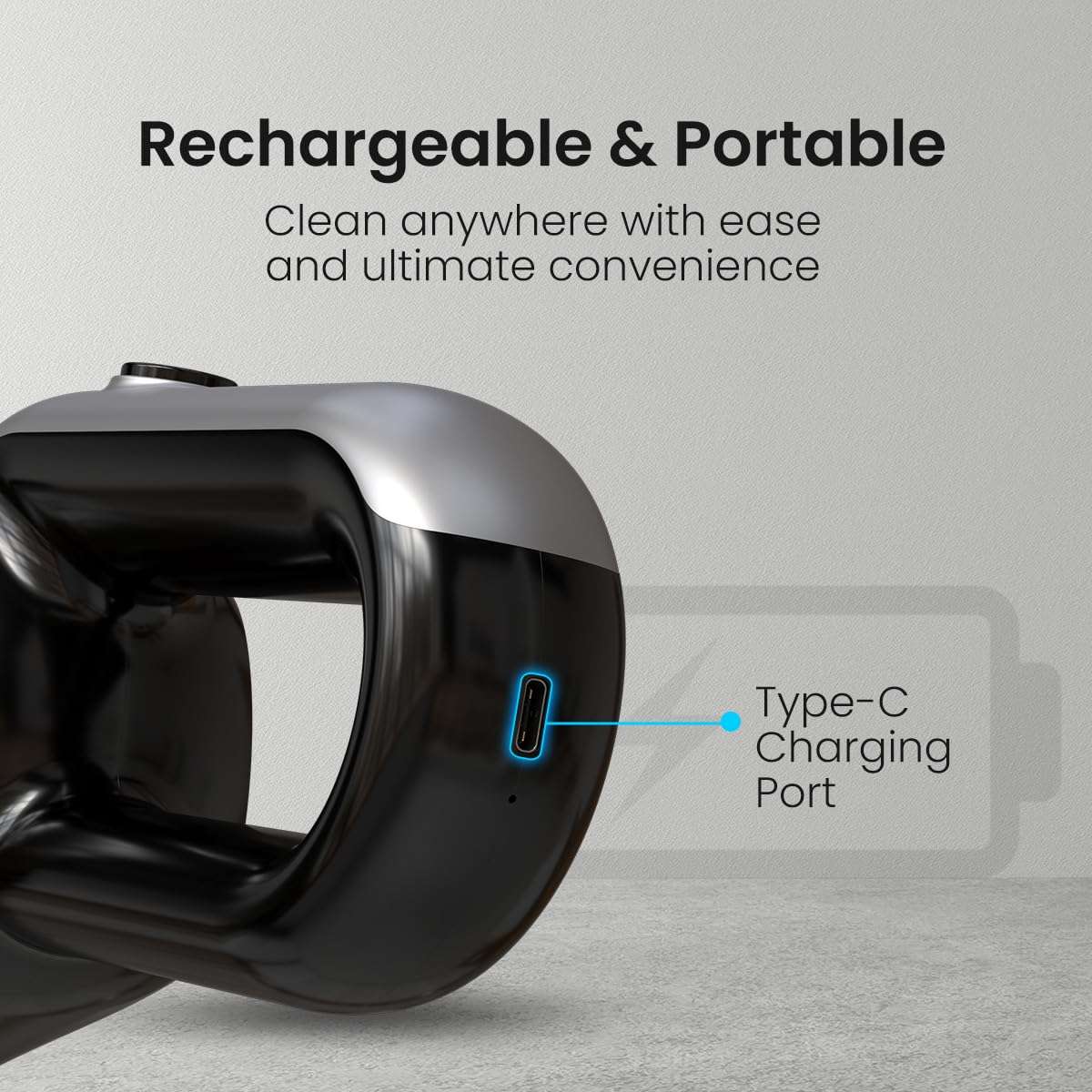 Portronics Mopcop 3, Rechargeable Handheld Vacuum Cleaner for Home & Car, Washable HEPA Filter, Multi-Function Nozzles, Floor Brush Nozzle, Cordless, Dry Vacuum, for Home Appliances (Black) 3