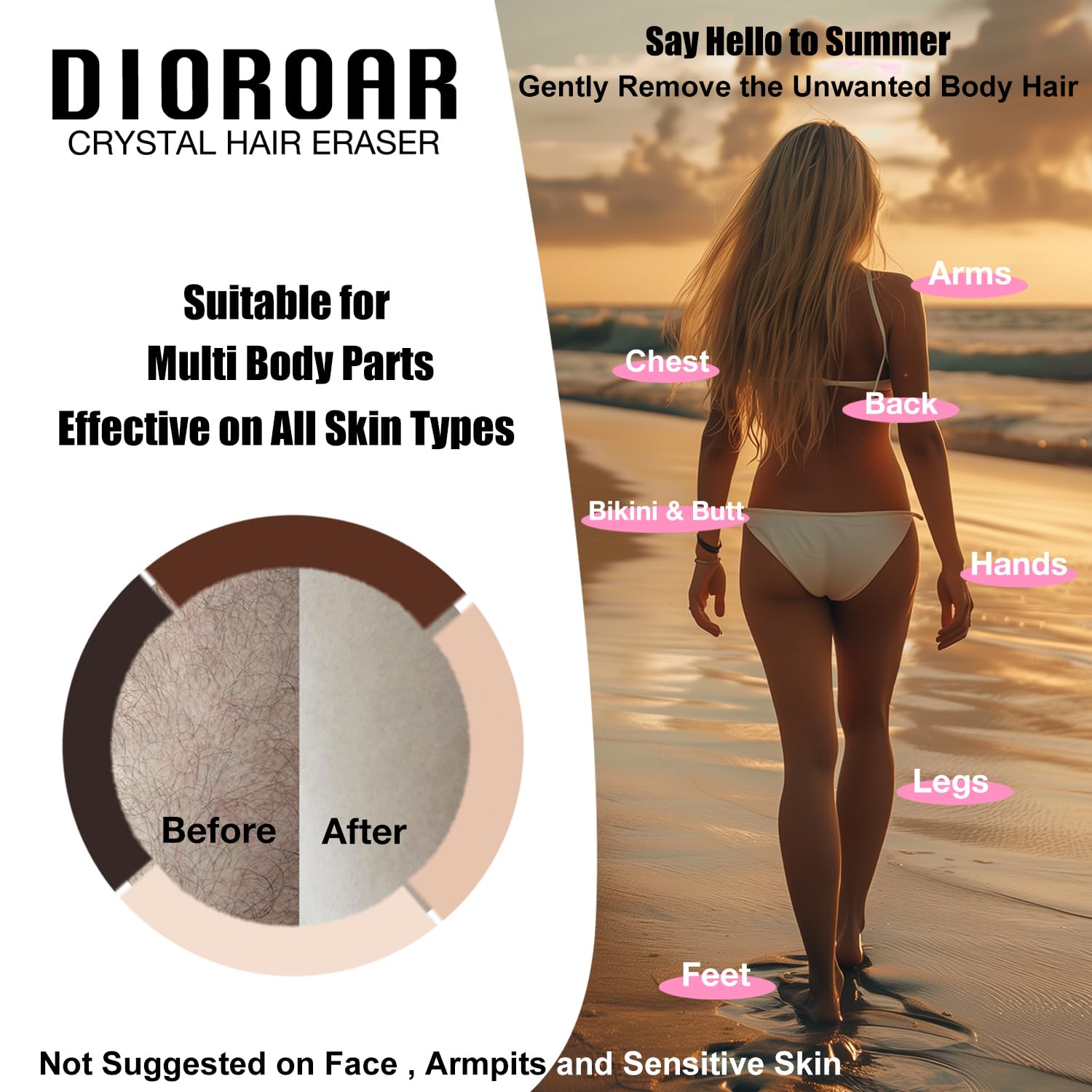 DIOROAR Crystal Hair Eraser for Women,Upgraded Painless Crystal Hair Remover Diamond,Effective Nano Glass Hair Removal Stone Exfoliation without Shaver,Natural Epilator for Silky Skin(Olive Green) 4