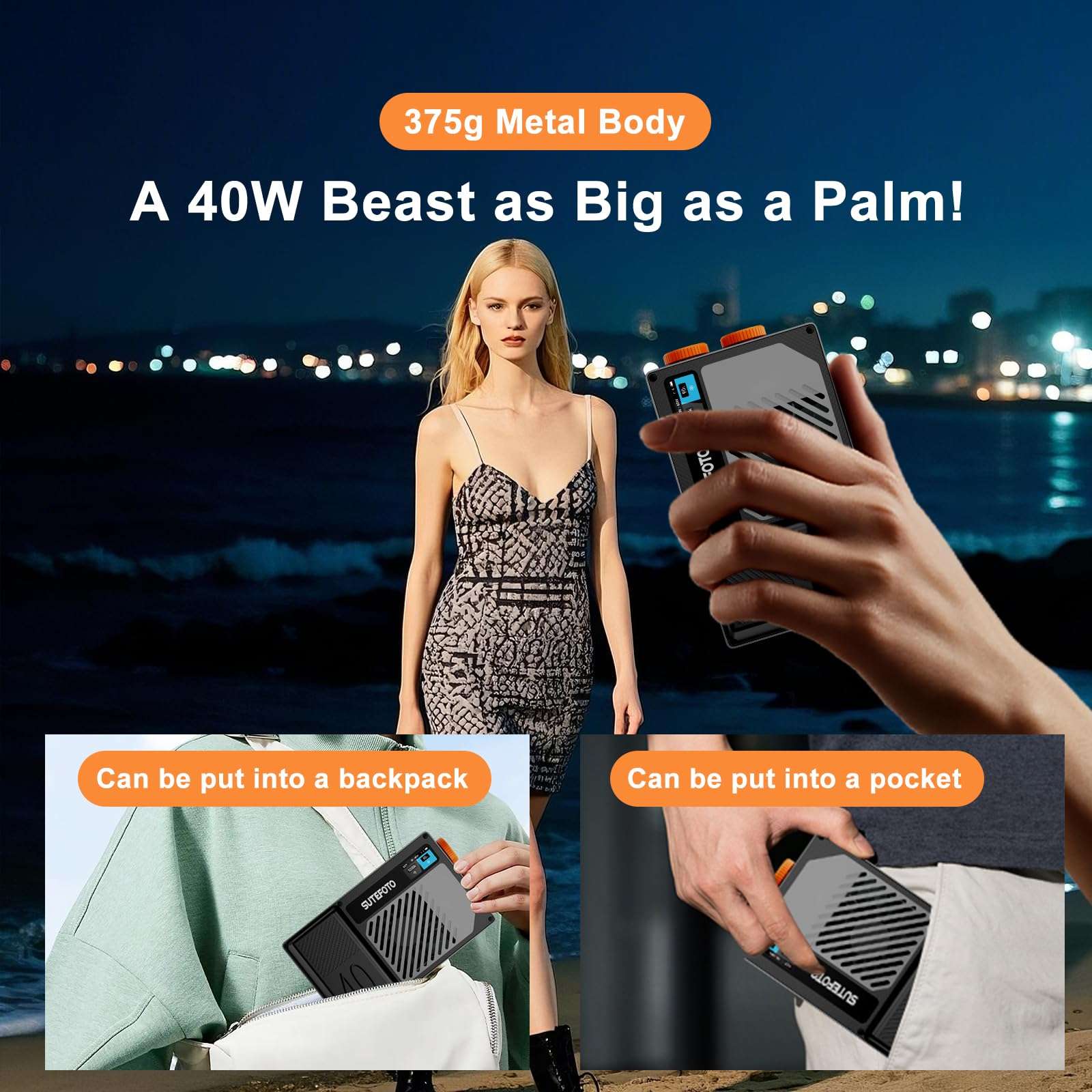 T40 LED Video Light,40W Rechargeable LED on Camera Light,Pocket Light with Full RGB,2800K-10000K,Built-in 5000mAh Battery for Photography Lighting,YouTube, TikTok (RGB) 5