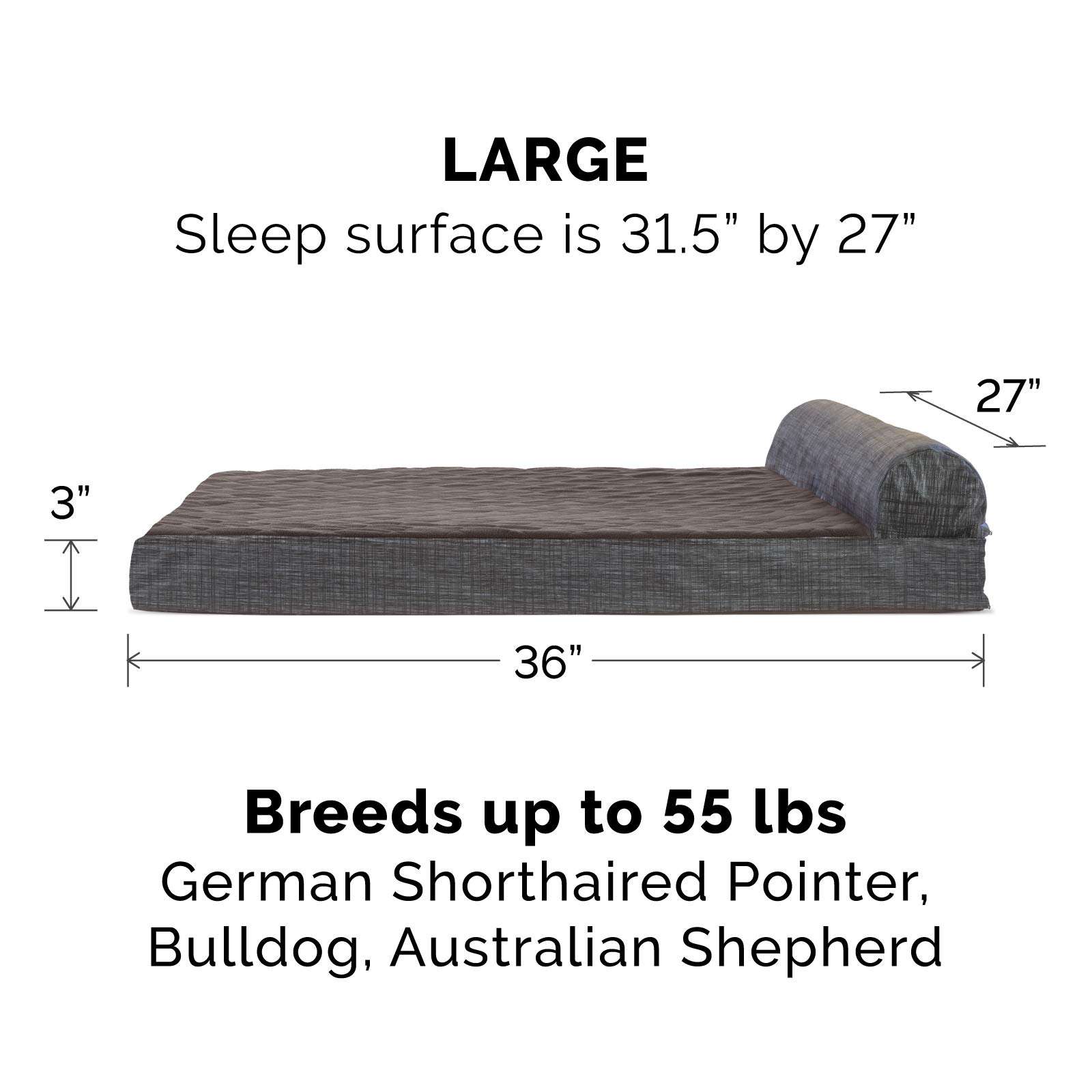 Furhaven Pet 43439281 Large Quilted Fleece & Print Suede Chaise Lounge Orthopedic Sofa Pet Bed, Espresso 2