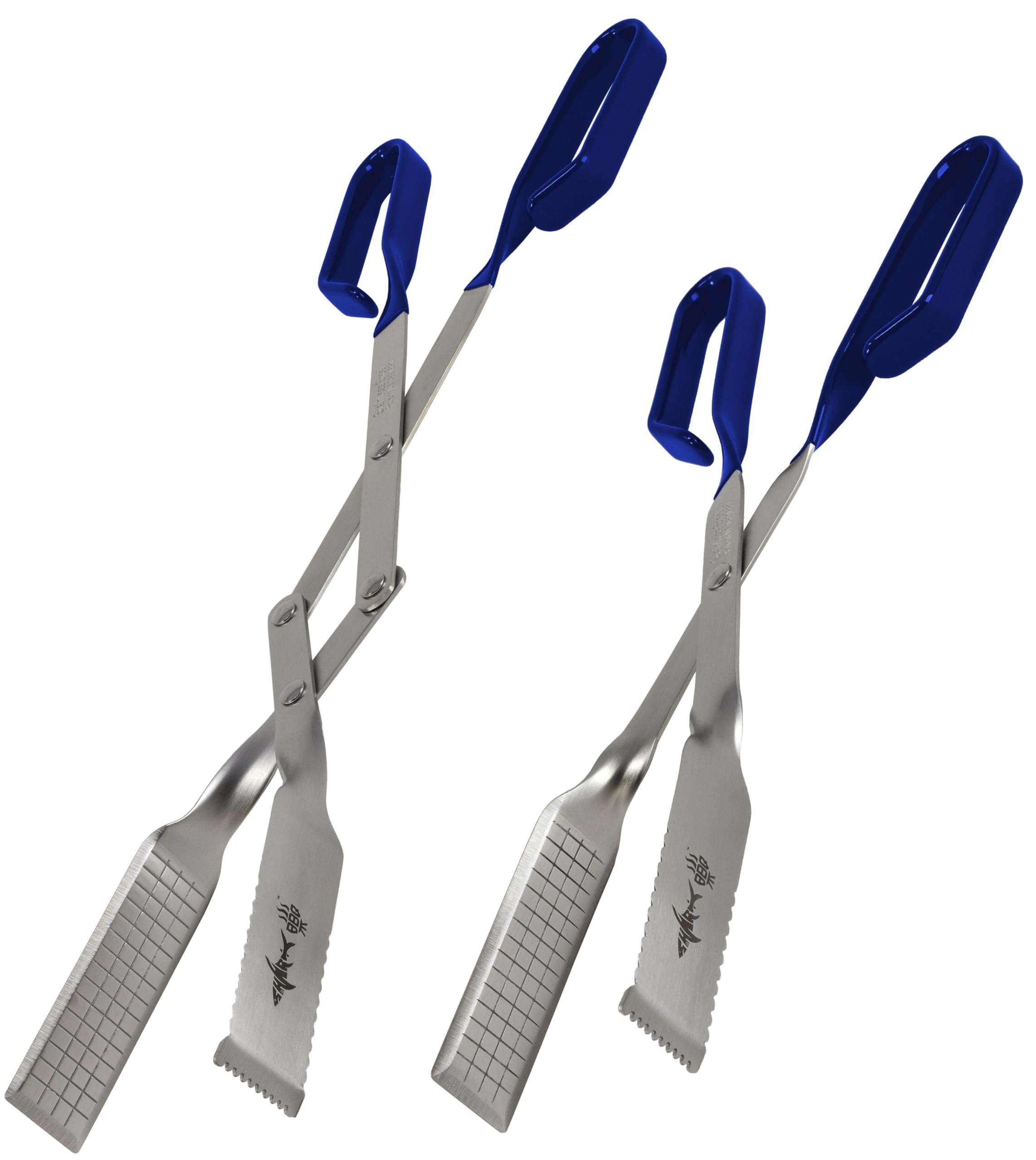 BBQ Tong Set (Two Pack) Combo,13 & 17 In Shark BBQ Grill Tongs and Meat Turners for Barbecue Grilling on Gas & Charcoal Grills - (Two Blue) 1