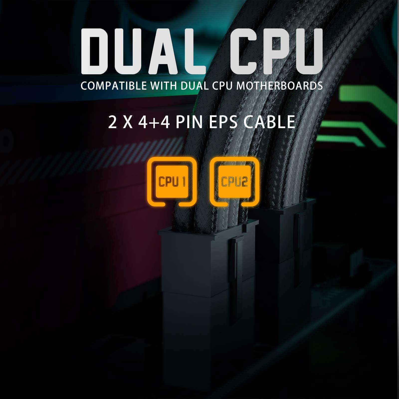 Asiahorse Power Supply Sleeved Cable for Power Supply Extension Cable Wire Kit 1x24-PIN/ 2x8-PORT (4+4) M/B,3x8-PORT (6+2) PCI-E 30cm Length with Combs(Dual EPS Black-Mix) 3