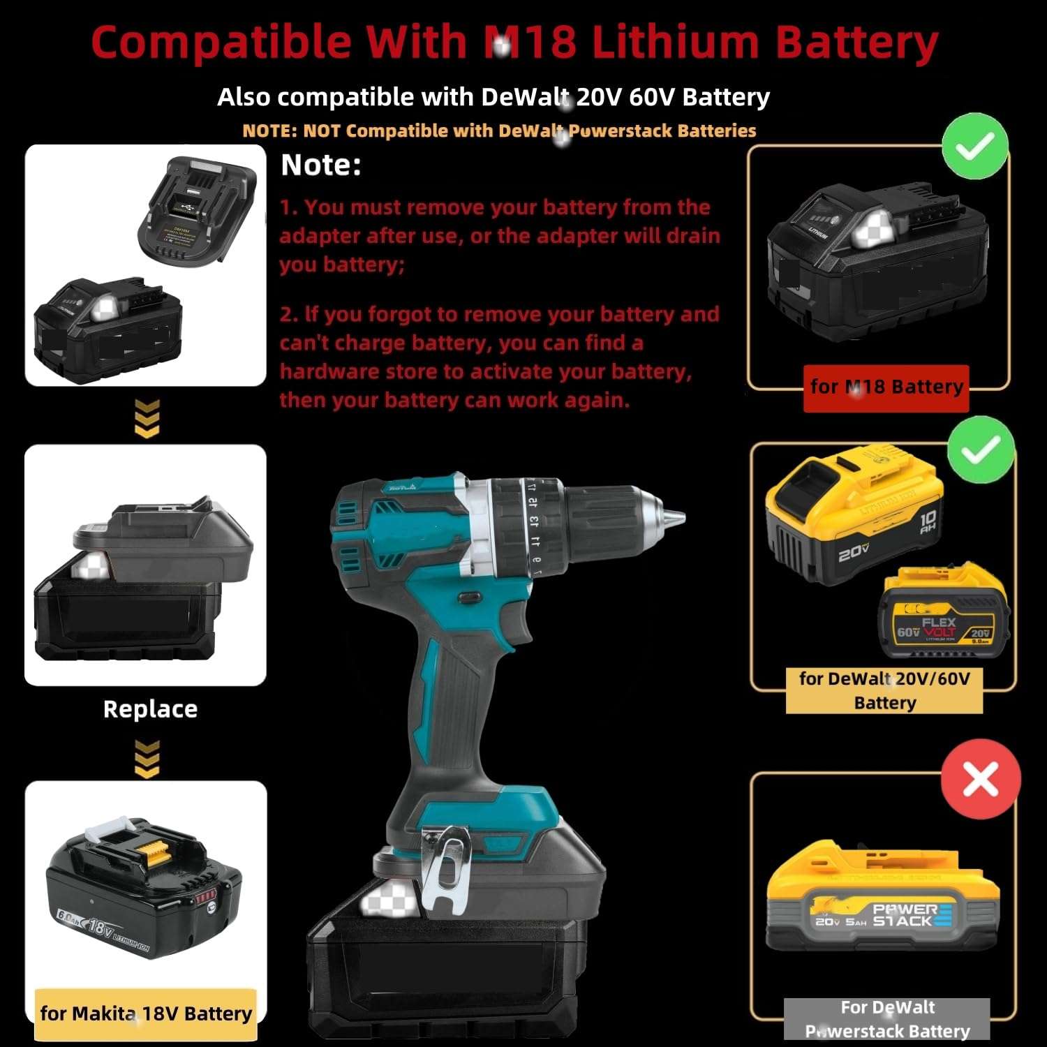 for Milwaukee to for Makita Battery Adapter (for M18 Battery Work for Makita 18V Tool) 3