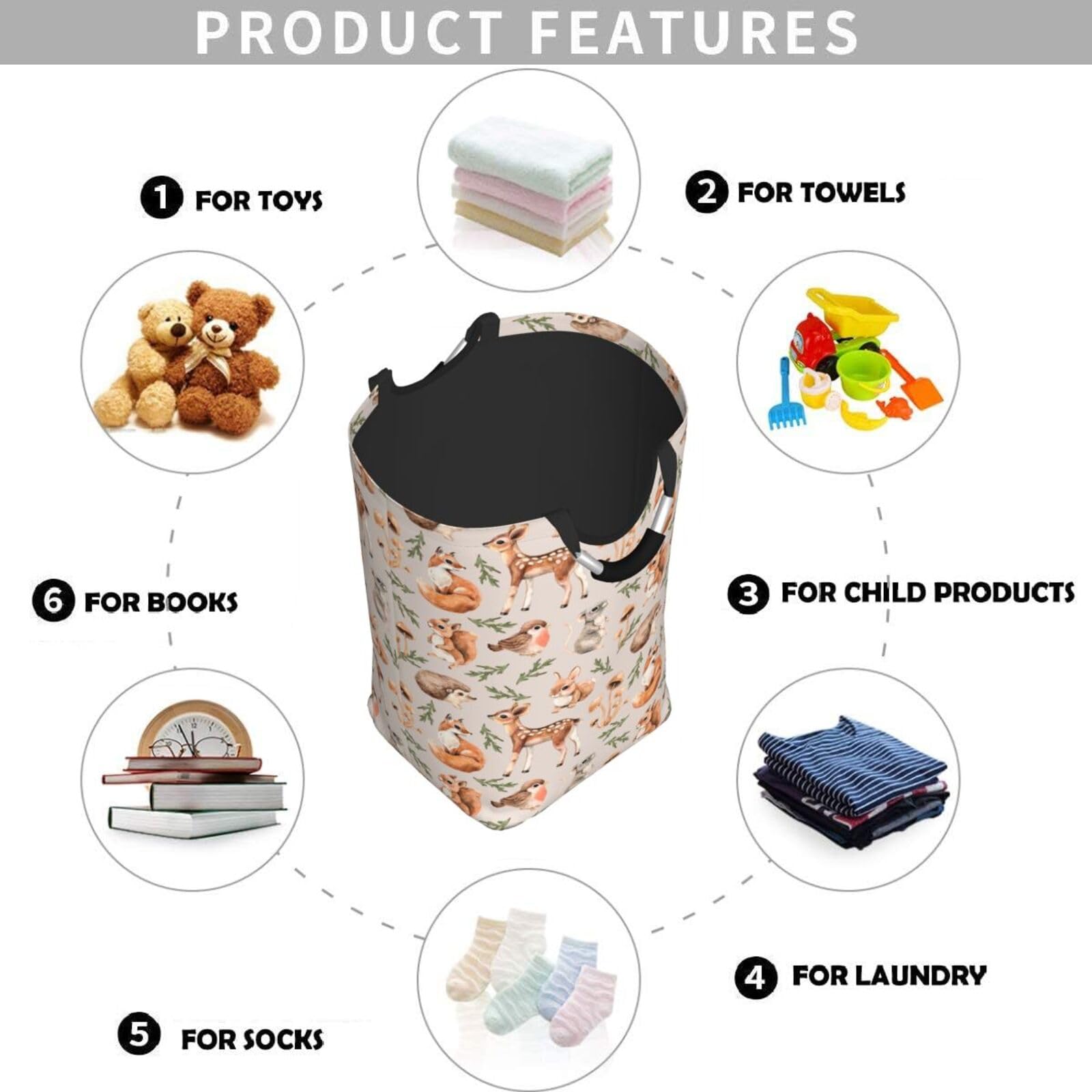 Gbuzozie Forest Little Animals Laundry Hamper Deer Squirrel Fox Hedgehog Bird Storage Basket Toys Clothes Organizer Bin For Home Bathroom Bedroom Dorm Nursery, 52l 5
