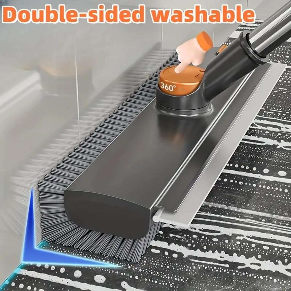 3 in 1 Bathroom Cleaning Brush with Wiper - Heavy Duty 52 inch Long Handle 360° Rotate Floor Scrubber Brush, Tiles Cleaning, Floor Scrub for Kitchen and Bathroom Wall 3